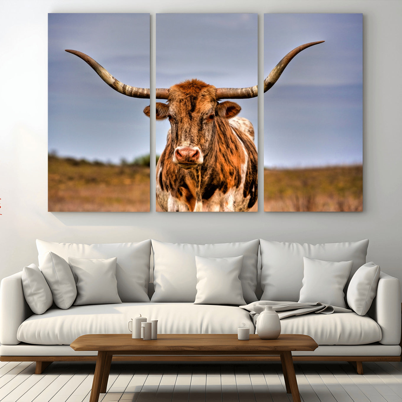 -Texas Longhorn Wall Art Print, Framed Longhorn Cow Wall Art