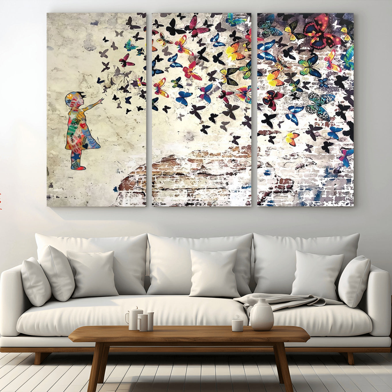 -Banksy Wall Art - Banksy Girl Butterfly Graffiti Wall Art Canvas Print - Butterfly Girl and Freedom