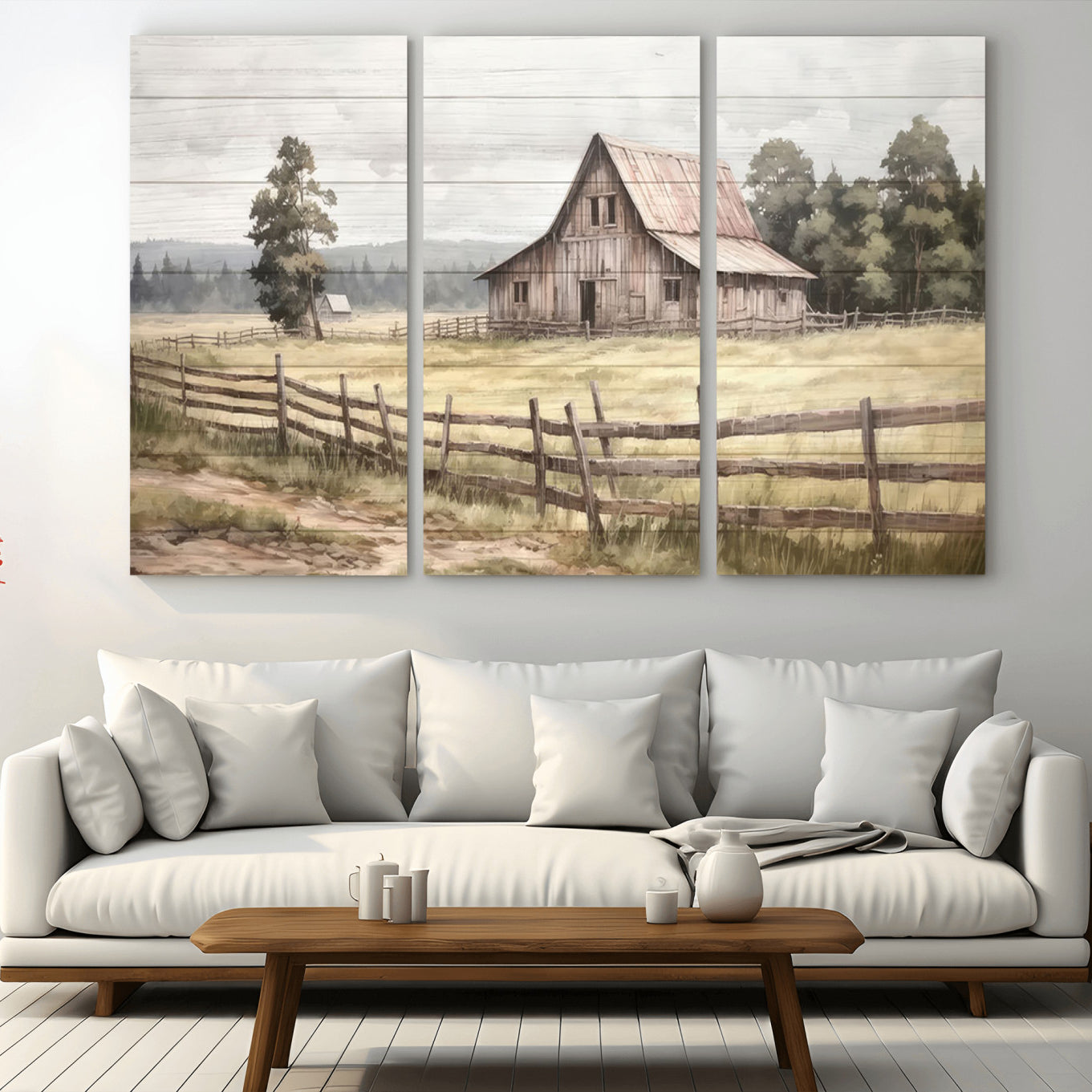 87489-MGV-CV-36X24-Rustic Farmhouse Barn Wall Art | 3-Panel Framed Gallery Wrap Giclee Canvas Print for Living Room,