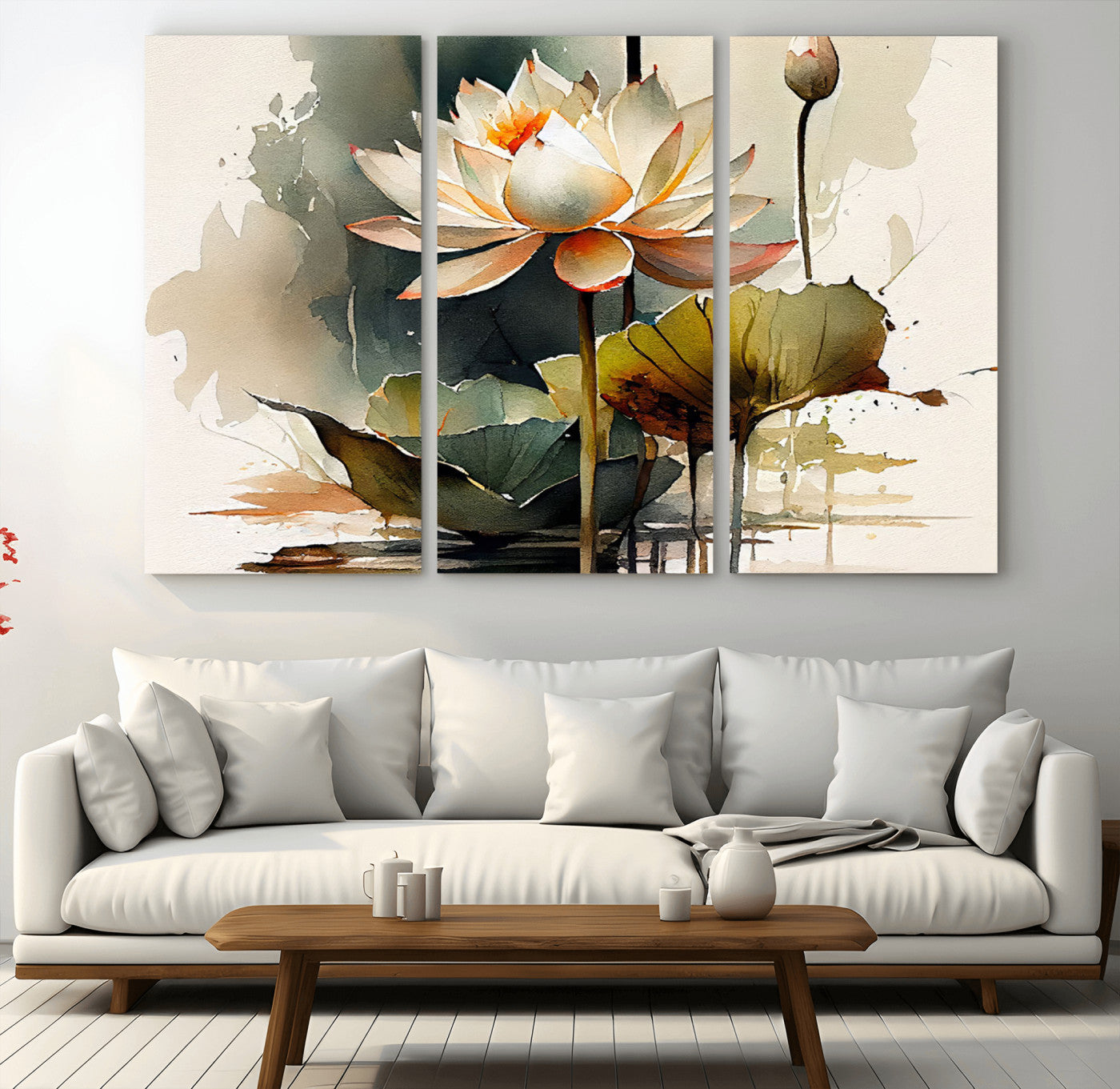62531-MGV-CV-36X24-Lotus Flower Watercolor Canvas Print – A Symbol of Serenity and Growth, Captured in Soft Watercolors