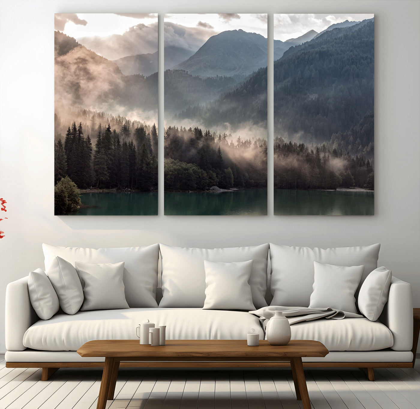61116-MGV-CV-36X24-Foggy Mountain Canvas Print Forest Wall Art