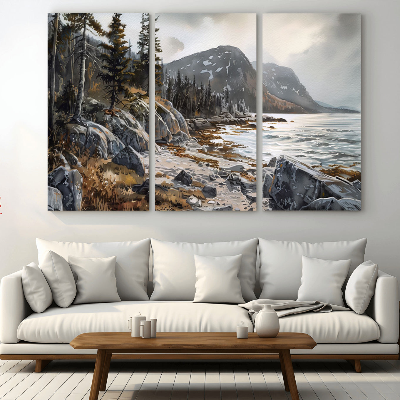 41281-MGV-CV-36X24-Serene Coastal View of Acadia National Park - Stunning 3-Panel Wall Art Canvas Print, Framed, Ready