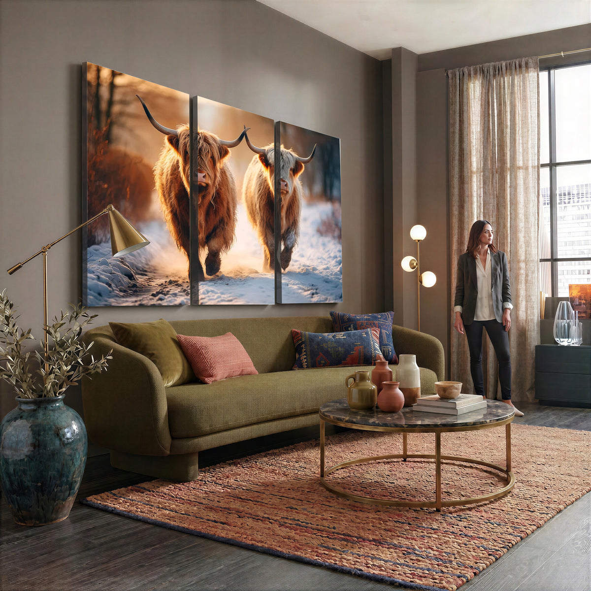 94810-_Poster-30x20 - Scottish Highland Cow Horn Farm Wall Art Canvas Print