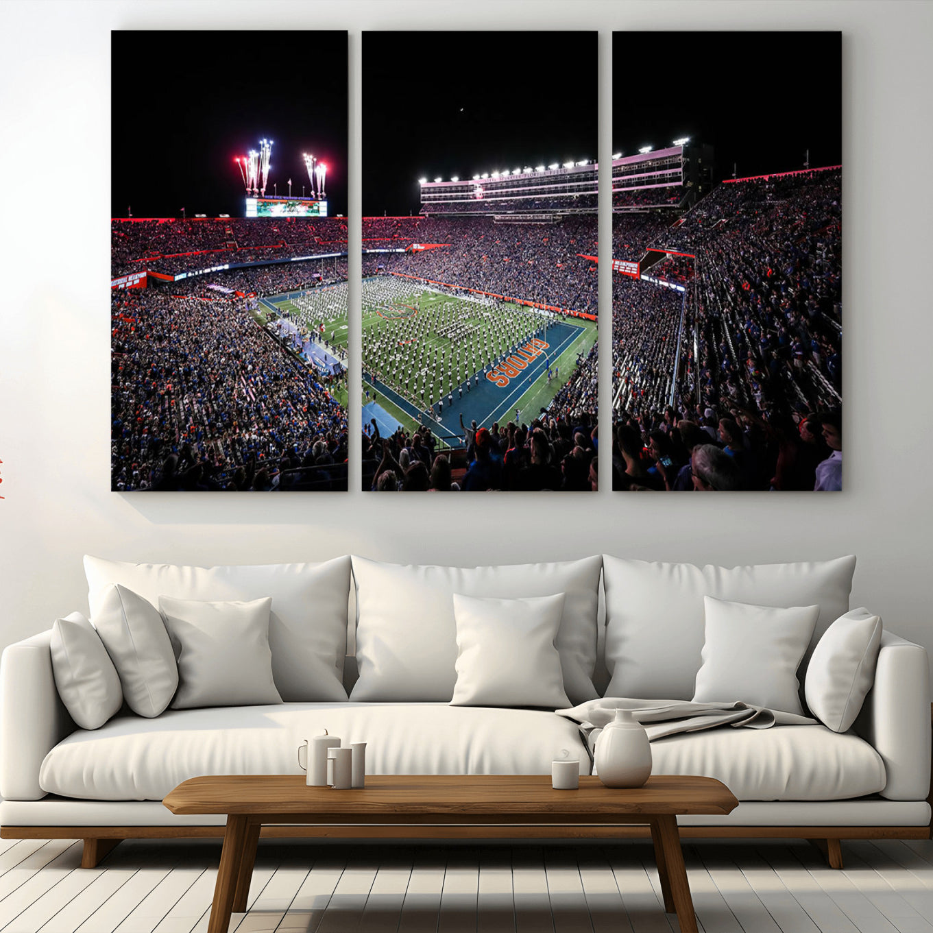 -Ben Hill Griffin Stadium Night Game Triple Canvas Wall Art - Florida Gators Football Match