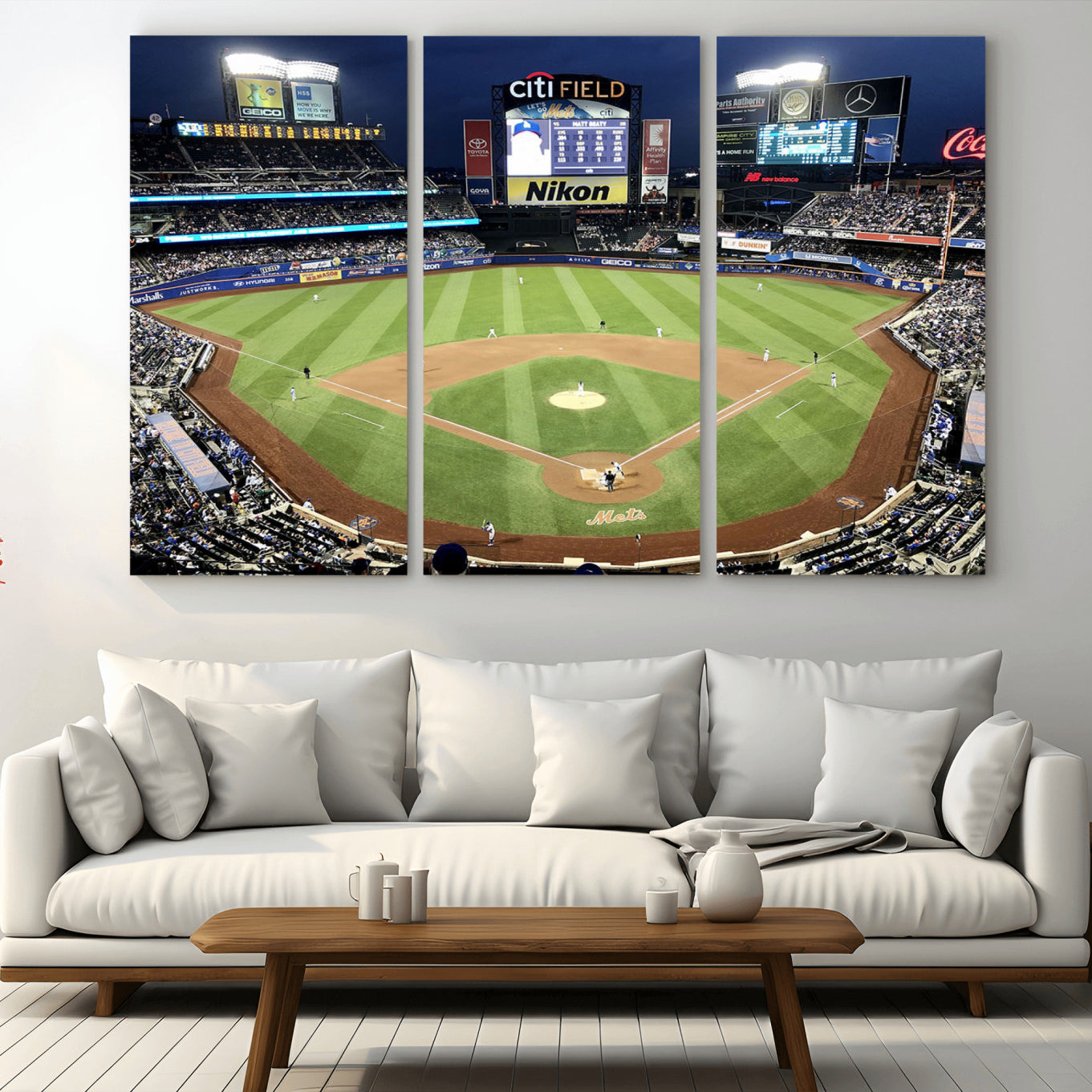 -Citi Field Wall Art Print | 3-Panel New York Mets Baseball Stadium Canvas Print | Framed Sports
