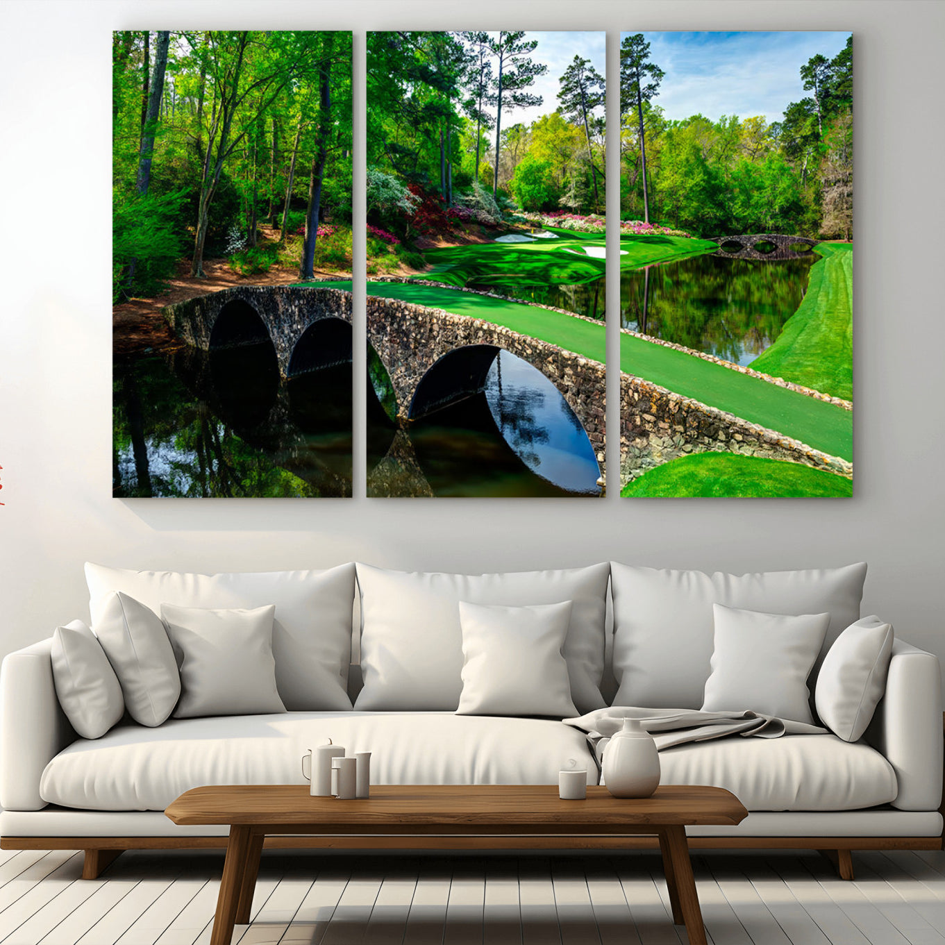 -Augusta National Golf Club Wall Art - Panoramic Bridge & Lush Greenery – Premium Framed,