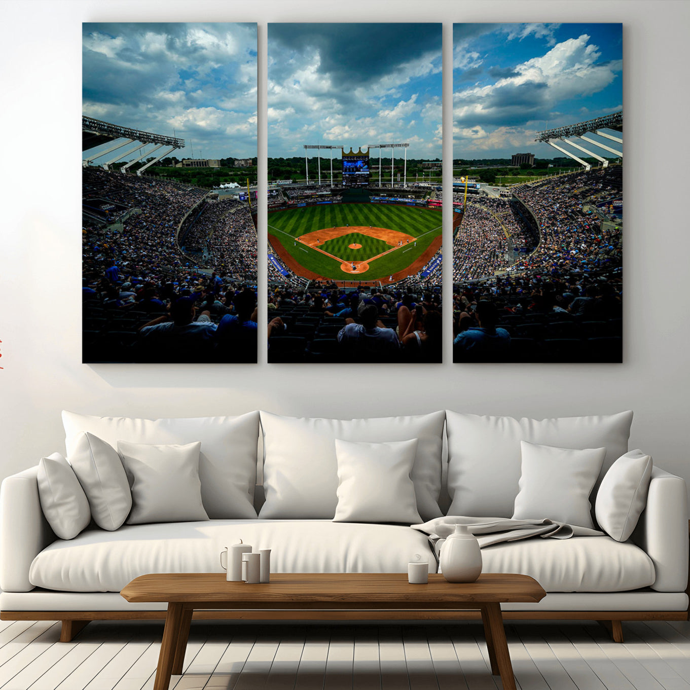 -3-Panel Kauffman Stadium Wall Art Print | Large Kansas City Royals Baseball Canvas Print for Sports