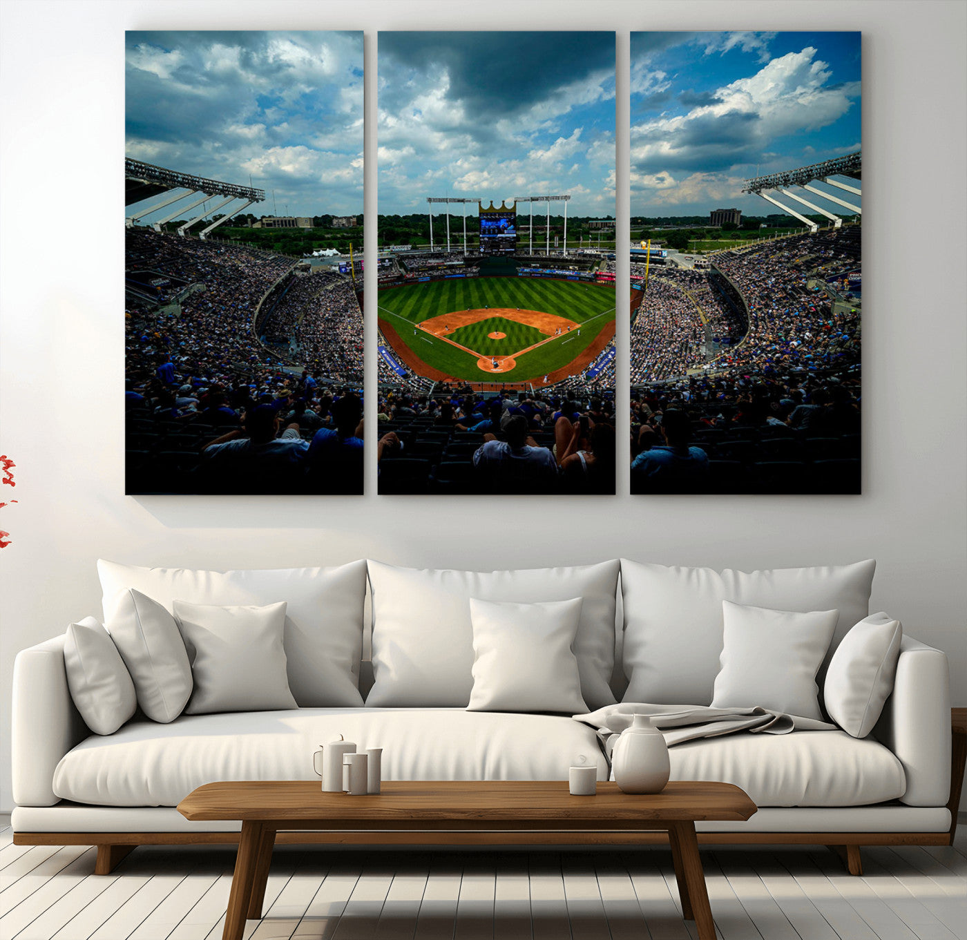 -3-Panel Kauffman Stadium Wall Art Print | Large Kansas City Royals Baseball Canvas Print for Sports