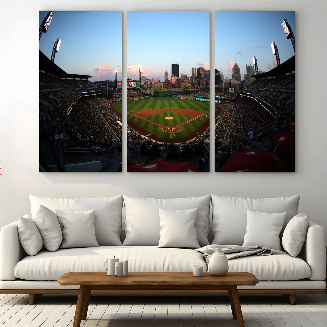 67670-MGV-CV-36X24-PNC Park Evening Game Triple Canvas Wall Art - Pittsburgh Pirates MLB Match - PNC Park Stadium Wall