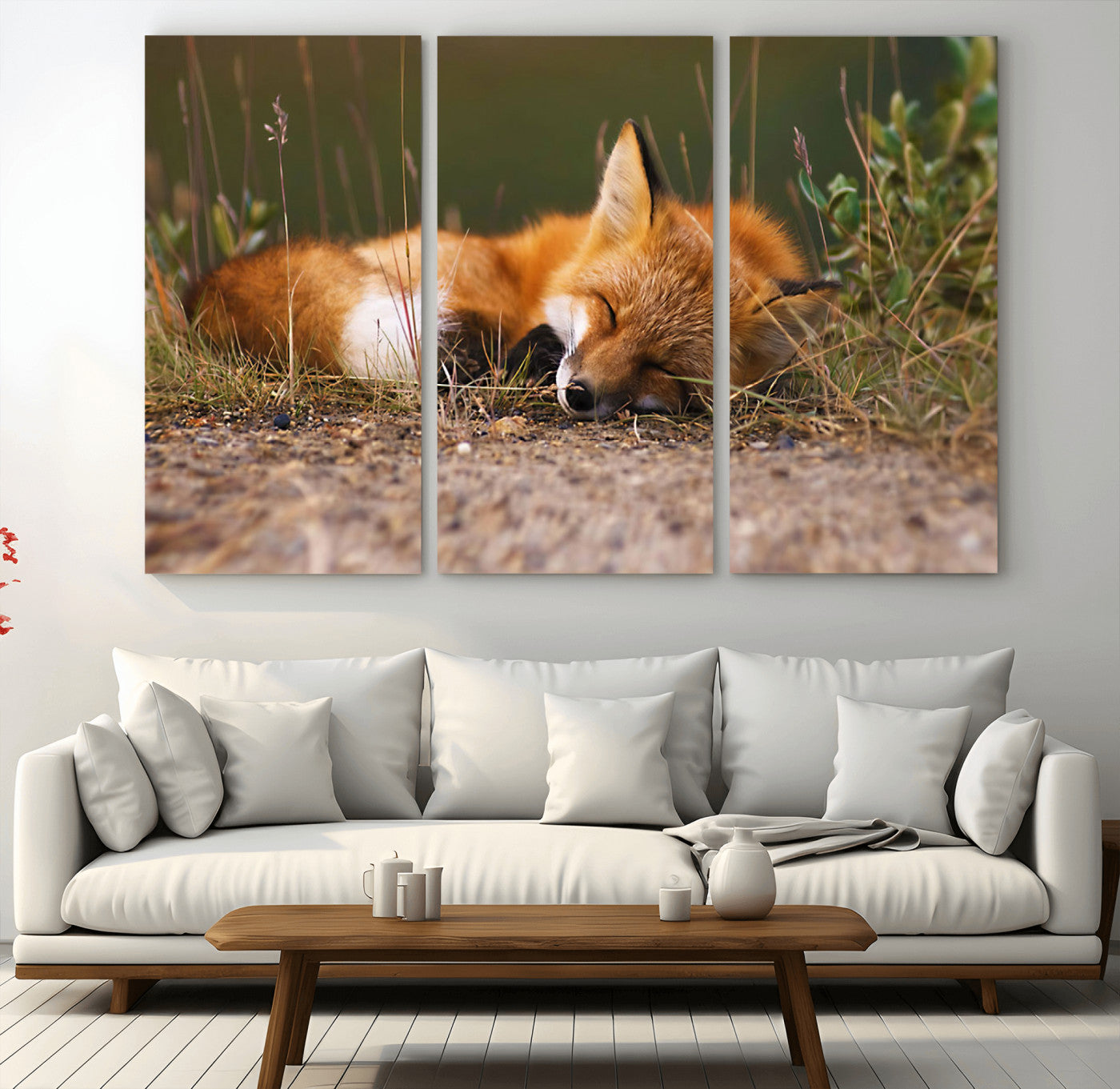 -Sleeping Fox Wall Art Canvas Print, Farmhouse Wall Decor and Animal Wall Art Print