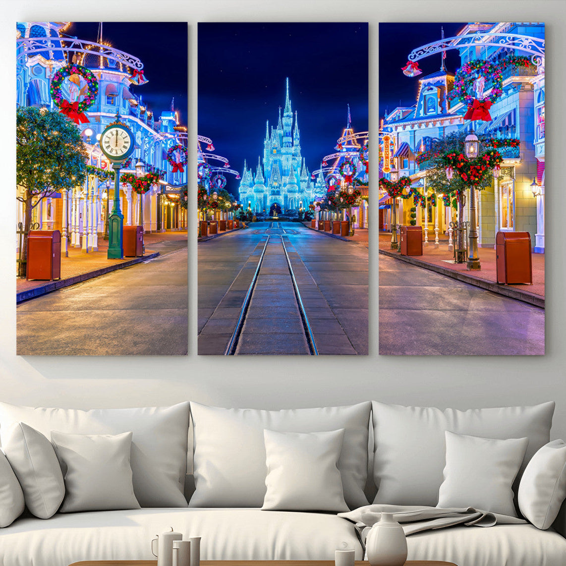 12470-MGV-CV-36X24-Disney Castle Wall Art – Large Magic Kingdom Canvas Artwork, Fairytale Design, Kids Room Christmas Decor for Home, Office