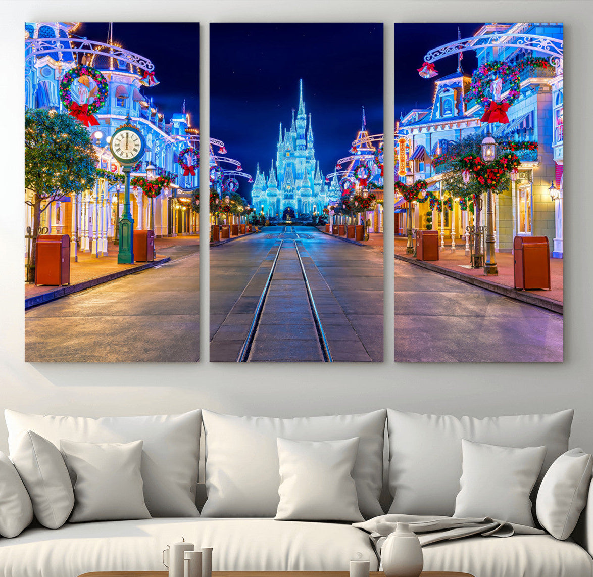12470-MGV-CV-36X24-Disney Castle Wall Art – Large Magic Kingdom Canvas Artwork, Fairytale Design, Kids Room Christmas Decor for Home, Office