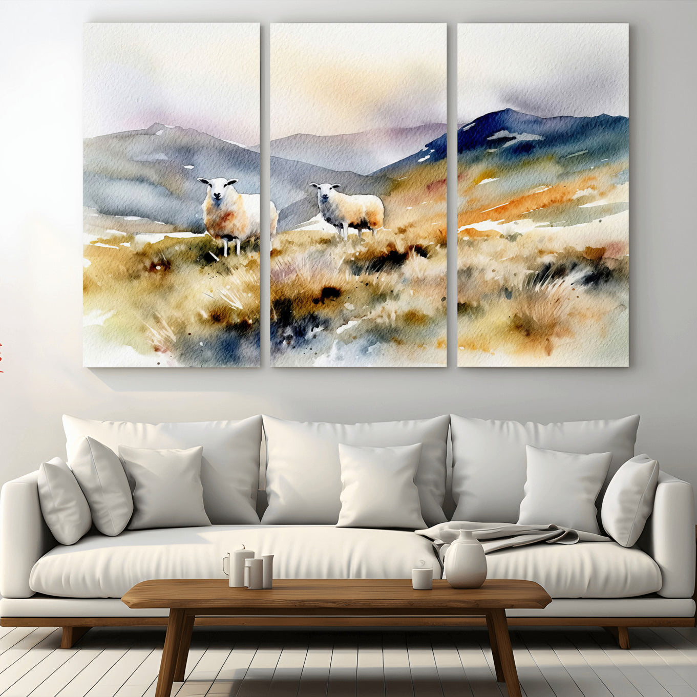 58145-MGV-CV-36X24-Watercolor Sheep for Farmhouse Decor Wall Art Canvas Print, Mountain Wall Art Print