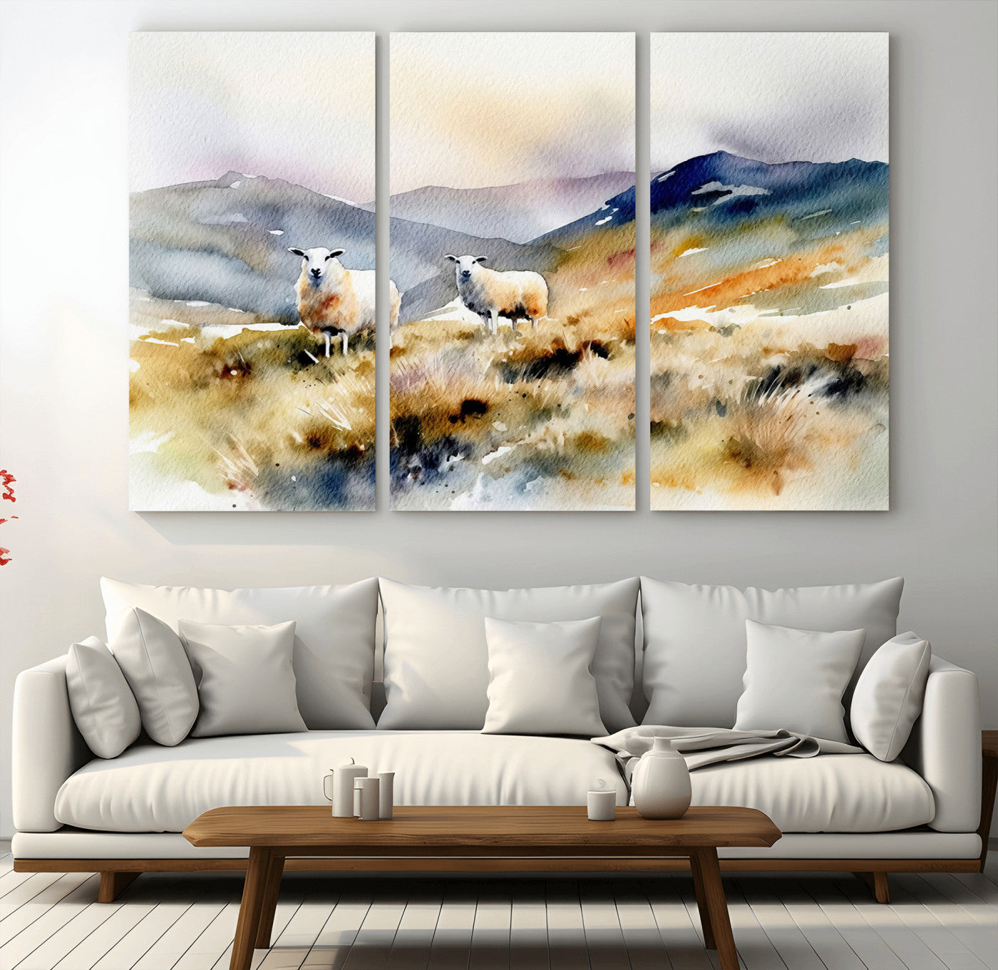 -Watercolor Sheep for Farmhouse Decor Wall Art Canvas Print, Mountain Wall Art Print