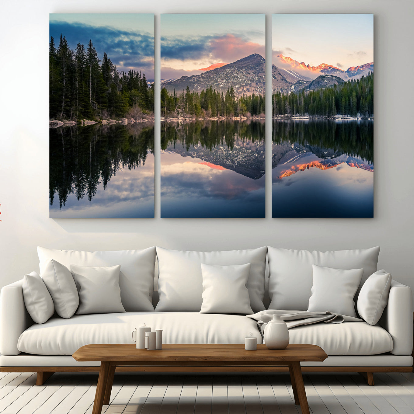 -Bear Lake Reflection at Rocky Mountain National Park Wall Art Canvas Print, Scenic Mountain