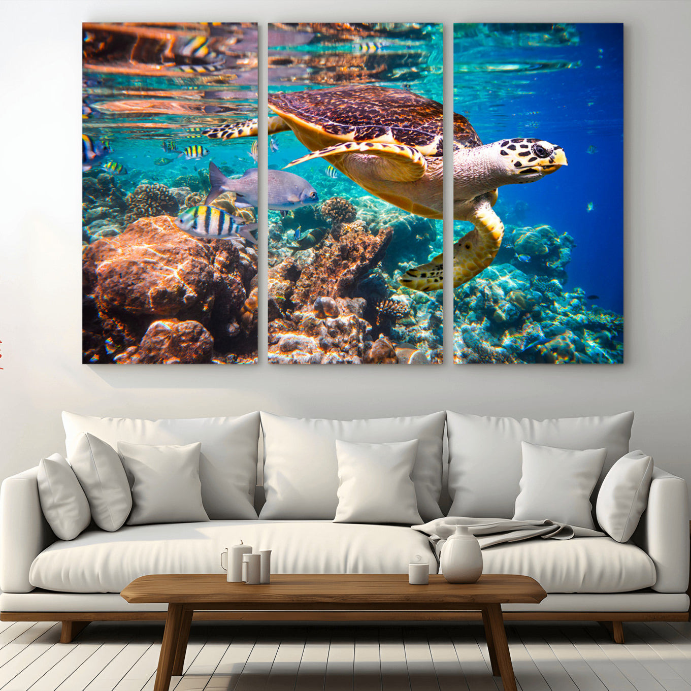 66614-MGV-CV-48X32-3P-Sea Turtle Wall Art Canvas Print – Vibrant Ocean Coral Reef Décor, Ready to Hang