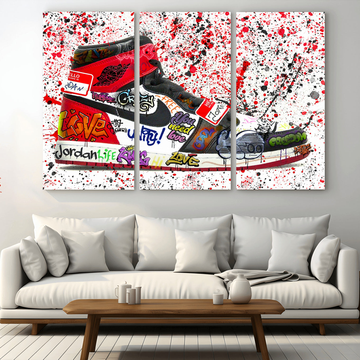 -Jordan Shoes Graffiti Wall Art Canvas Print- Jordan Graffiti Canvas Wall Art - Framed Perfect for