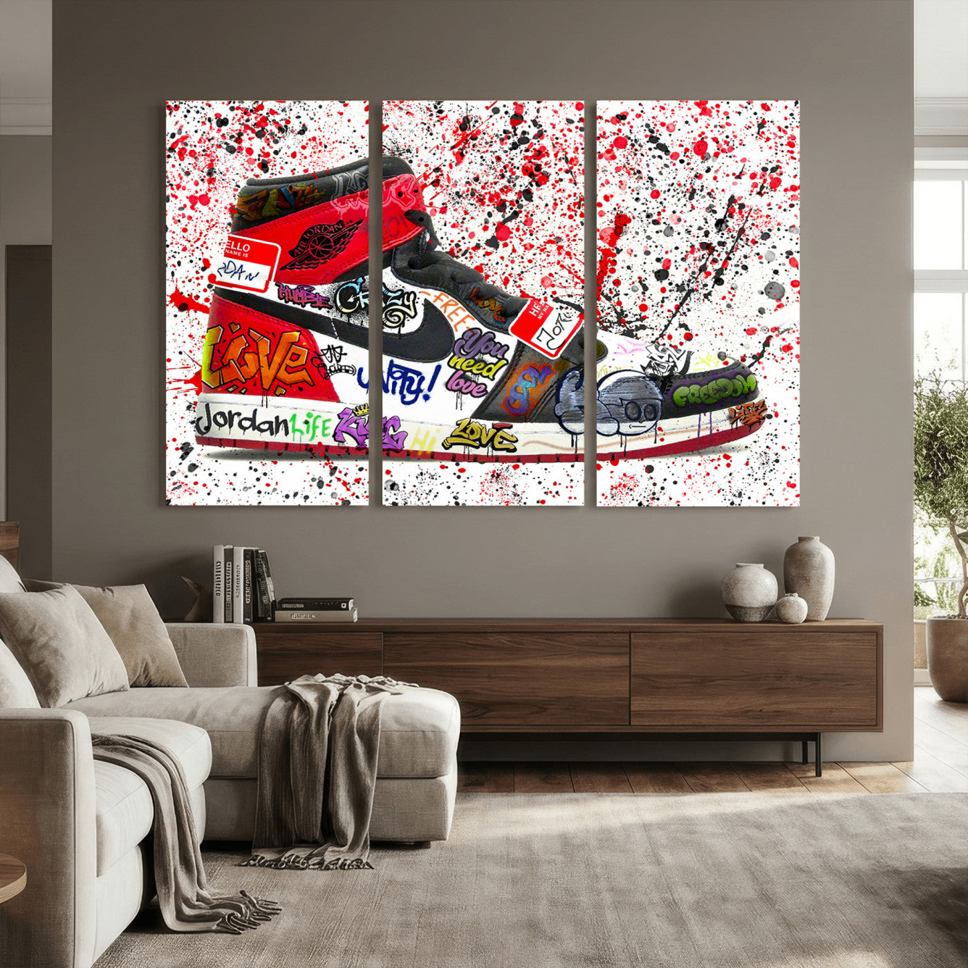 38836-MGV-CV-36X24 - Jordan Shoes Graffiti Wall Art Canvas Print- Jordan Graffiti Canvas Wall Art - Framed Perfect for