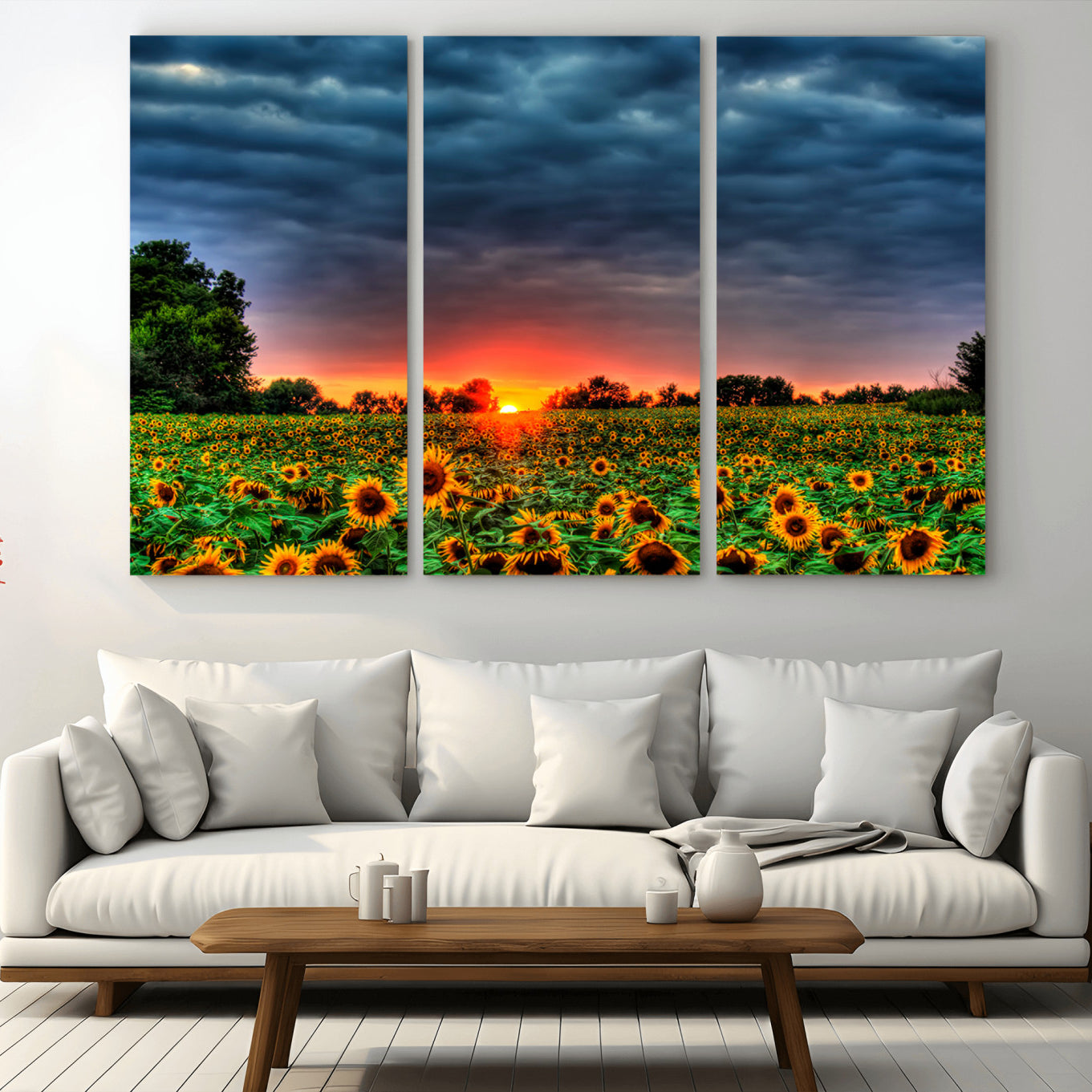 -Golden Sunflower Field at Sunset – Breathtaking Sky and Vibrant Flowers, Ready to Hang Wall Art