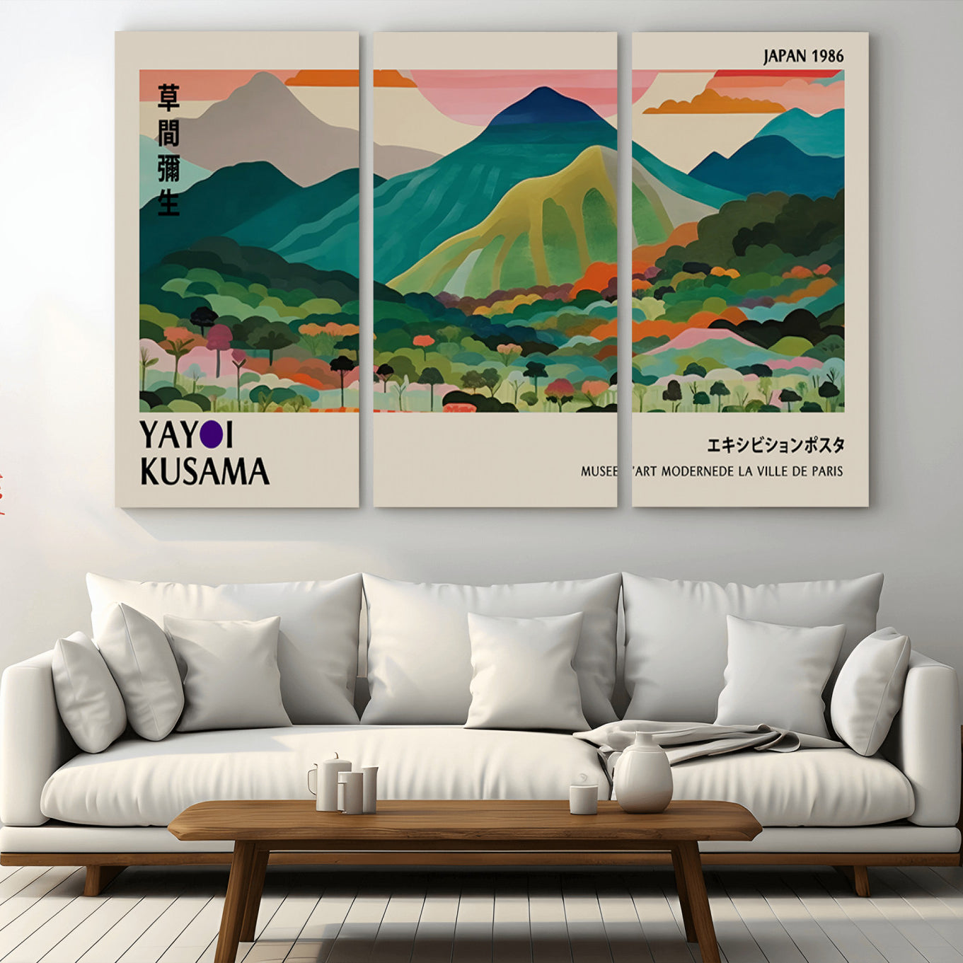 -Yayoi Kusama Wall Art, Yayoi Wall Art Canvas, Vibrant Mountain Landscape Canvas Print with Bold