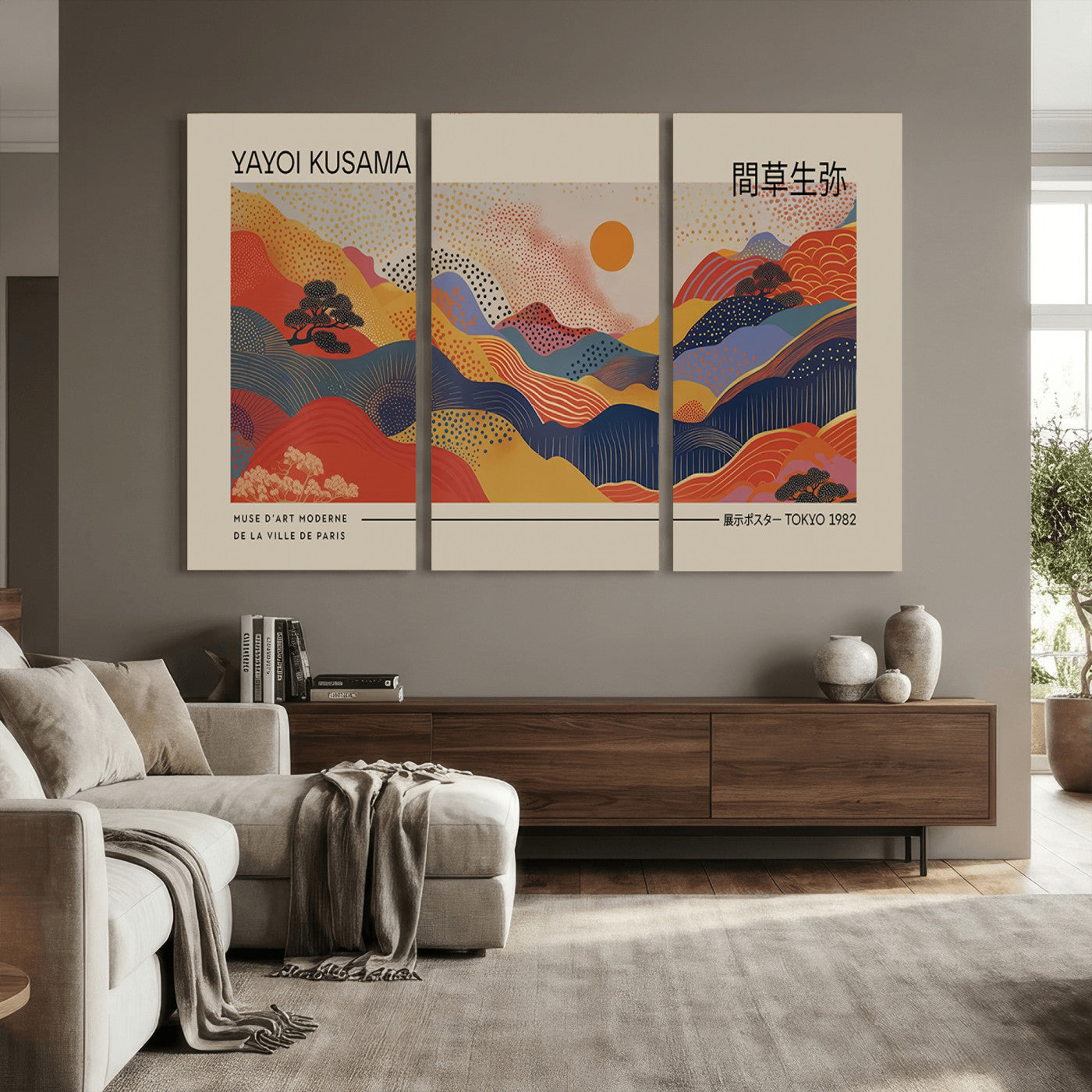 87627-MGV-CV-36X24 - Yayoi Kusama Landscape Canvas Print, Vibrant Floral Mountain Art Print, Botanical Flower Nature