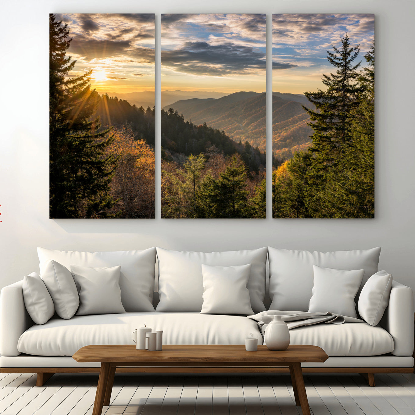 73692479-MGV-CV-36X24-Sunrise Over the Smoky Mountains Canvas Wall Art – Breathtaking Scenic Landscape Photography in a