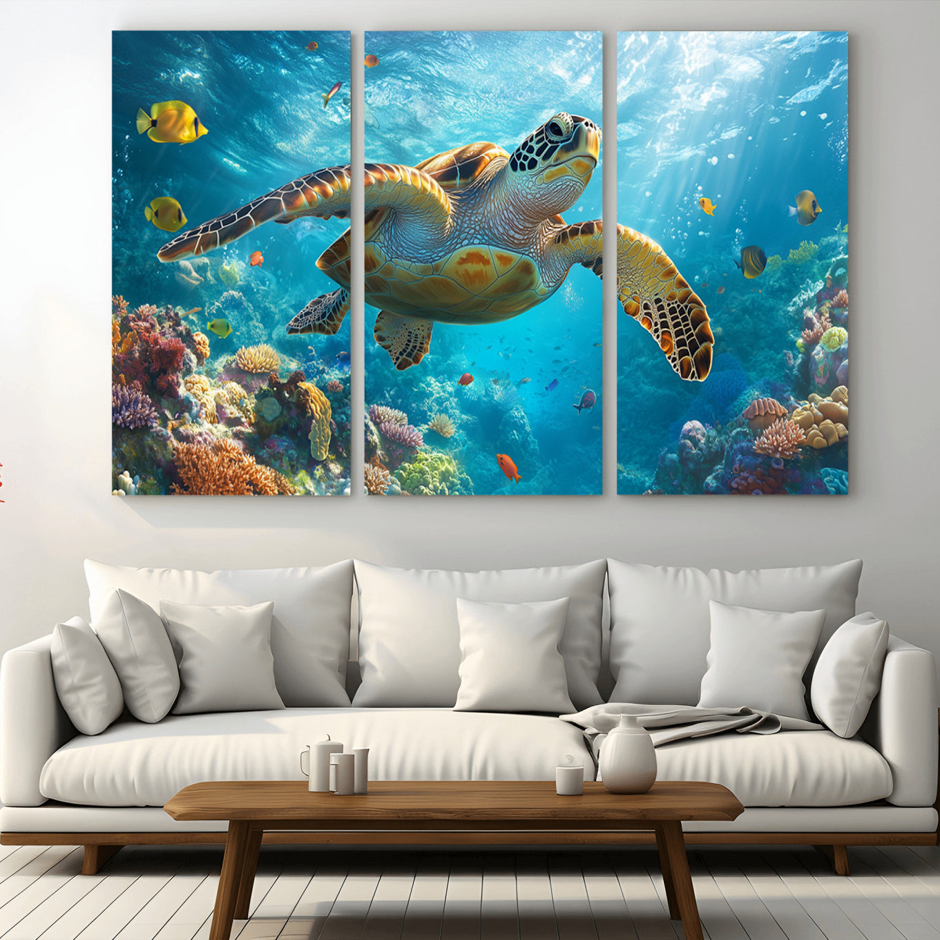 -Sea Turtle Underwater Canvas Wall Art Print - Vibrant Ocean Wildlife Decor, Marine Wall Art