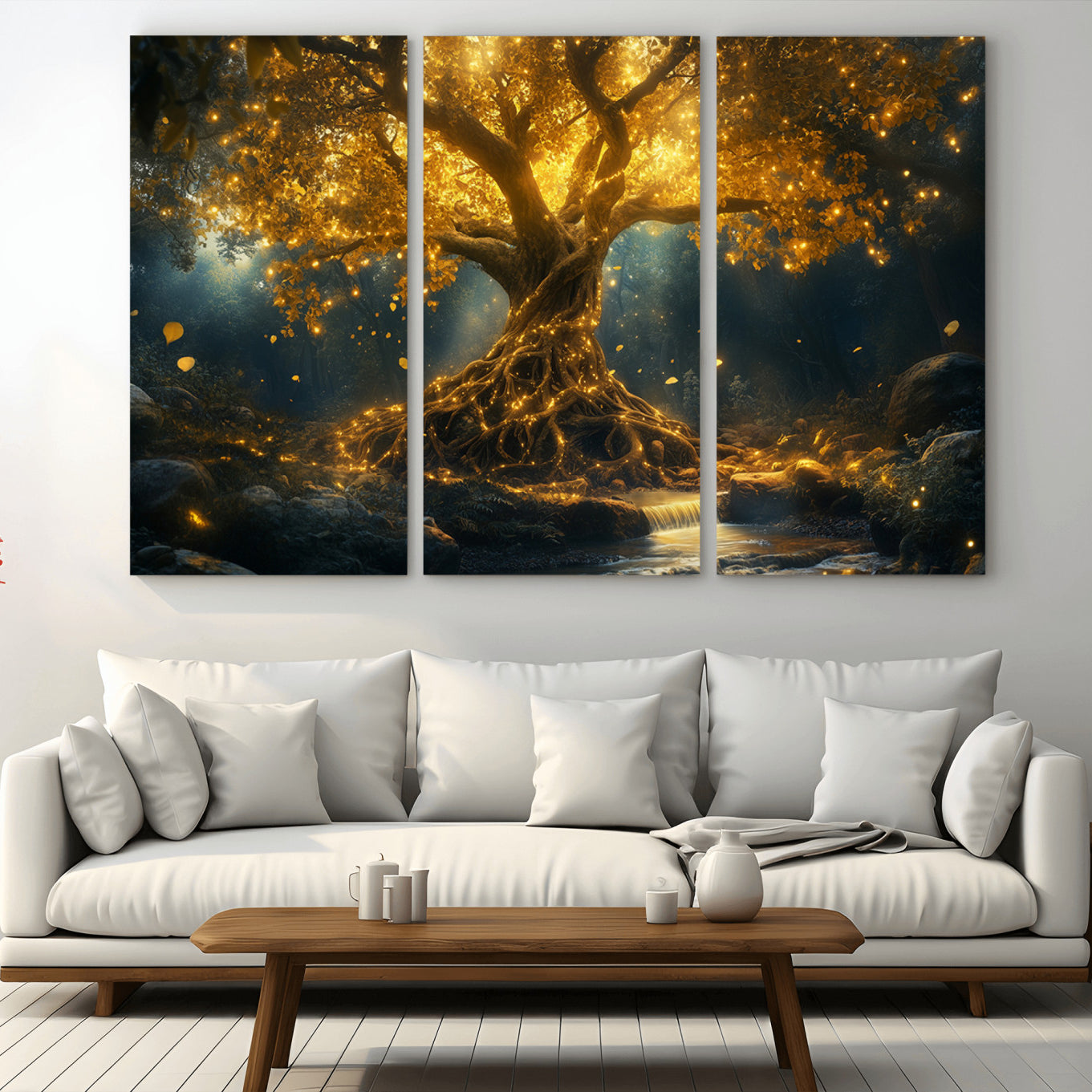 92739-MGV-CV-36X24-Golden Tree of Life Canvas Wall Art Print - Majestic Glowing Tree Wall Art Print