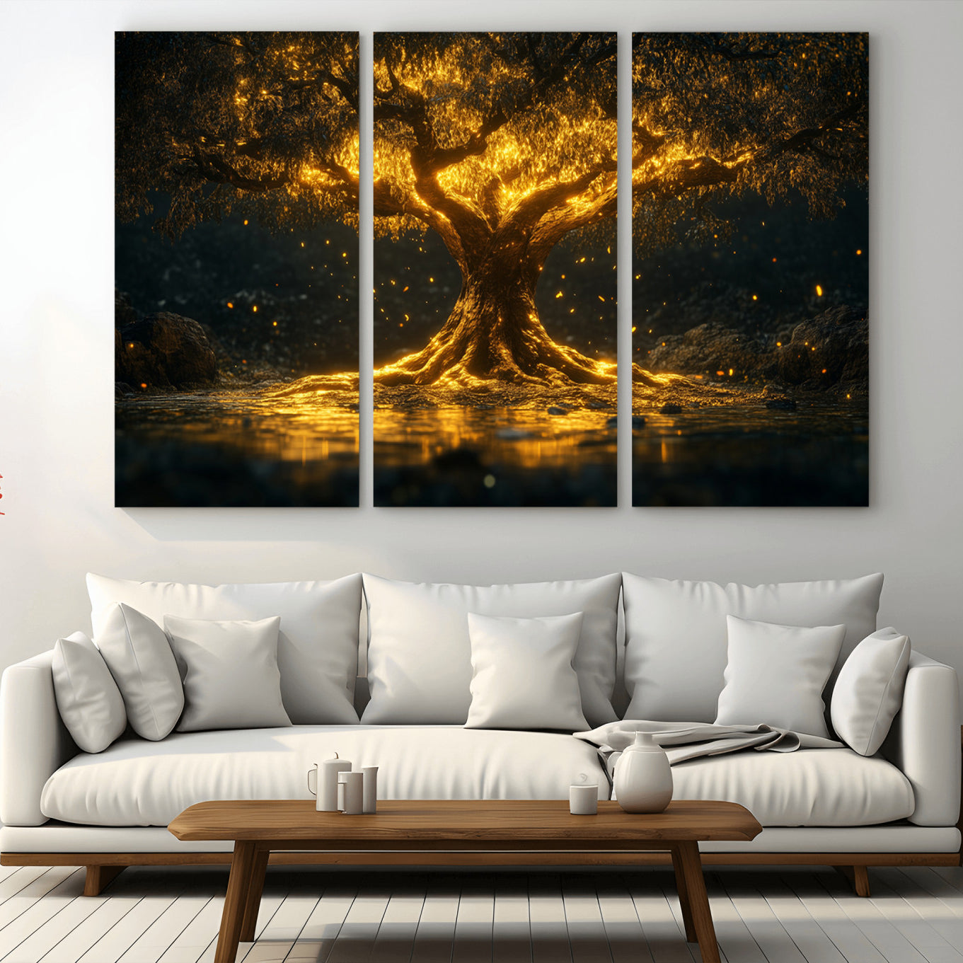 59580-MGV-CV-36X24-Golden Tree of Life Canvas Wall Art Print - Majestic Glowing Tree Wall Art Print