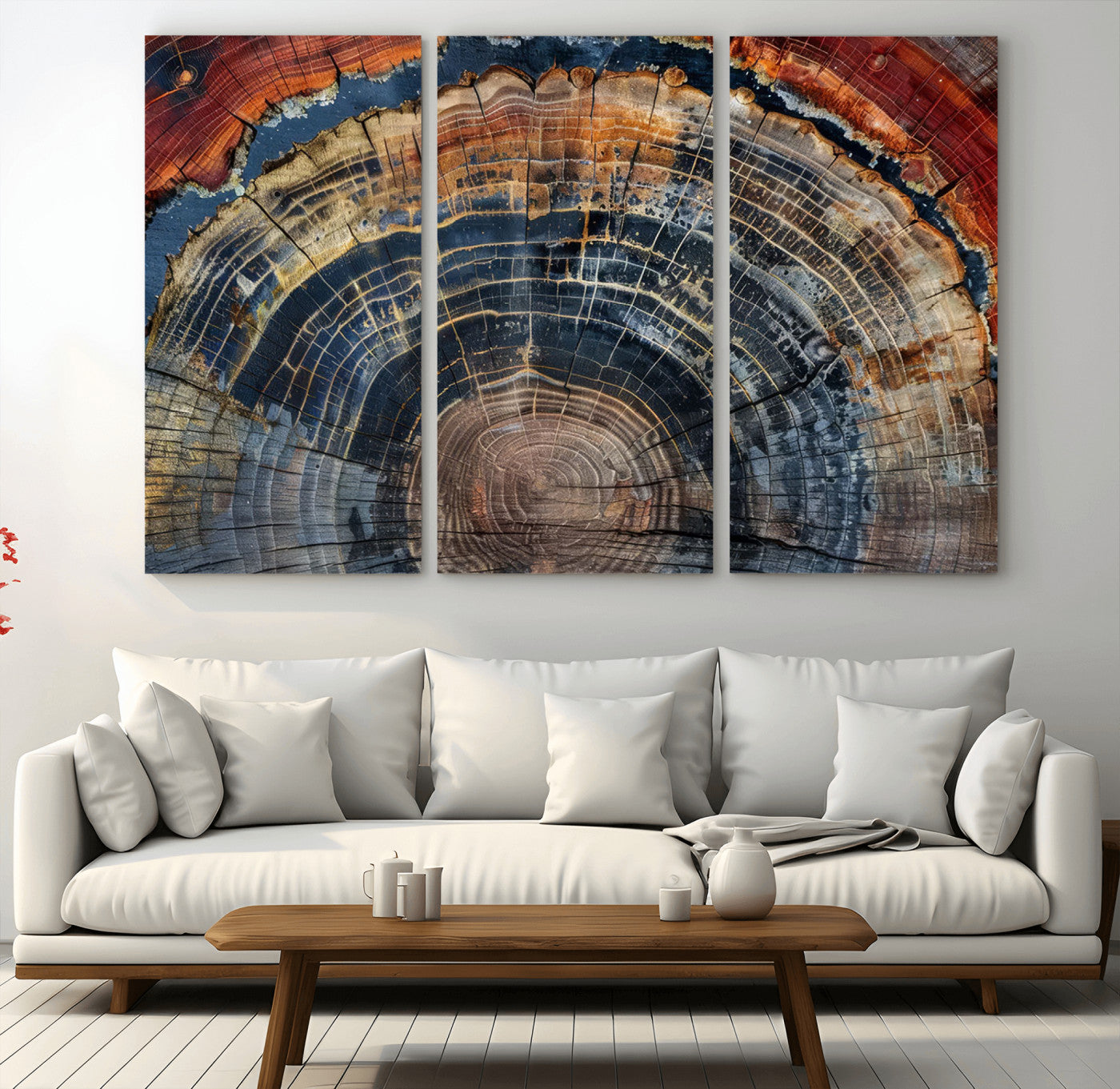 MGV-CV-48X32-3P - Abstract Tree Ring Wall Art, Colorful Framed Tree Ring Wall Decor, Minimalist Home Canvas Art,