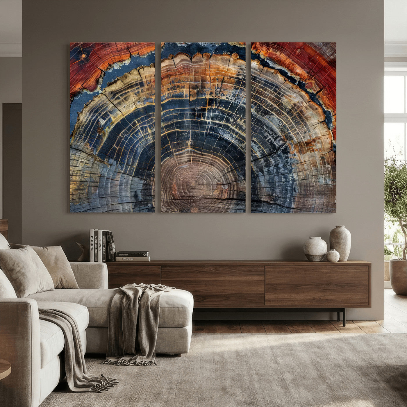 63519-MGV-CV-36X24 - Abstract Tree Ring Wall Art Canvas Print – Colorful Framed Minimalist Nature Tree Rings Home Artwork for Home and Office Decor