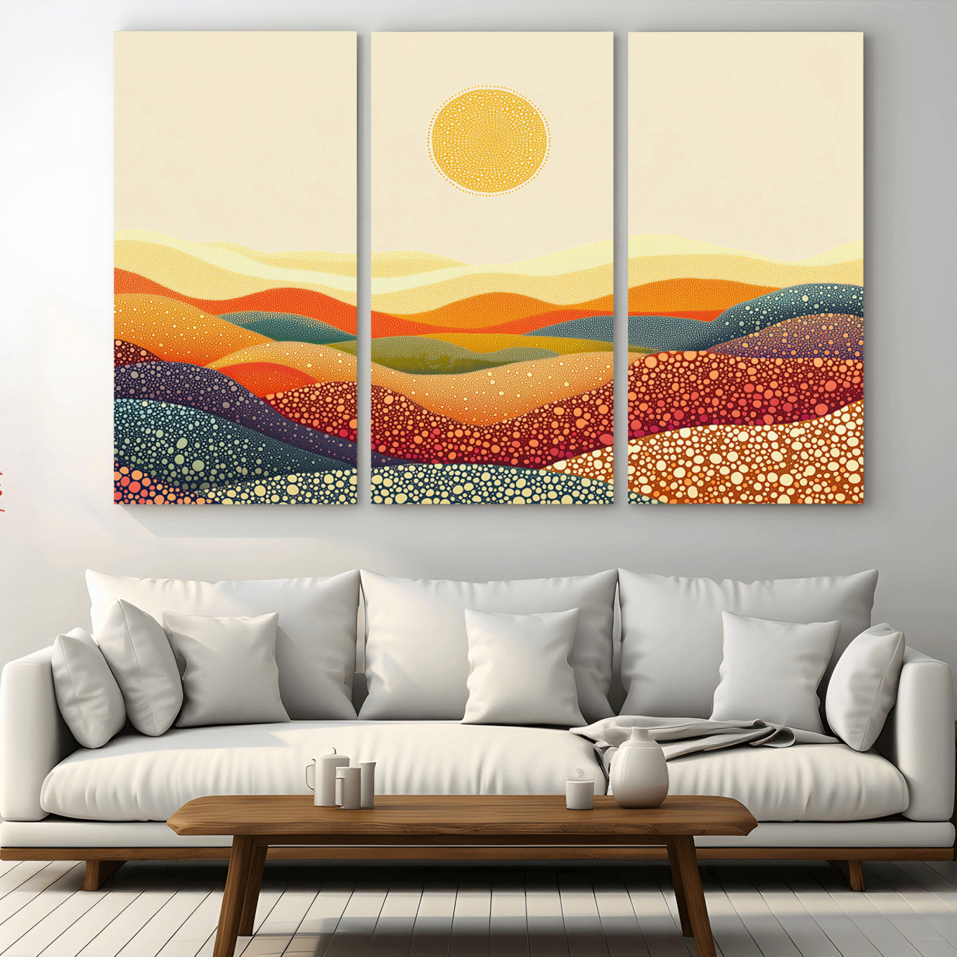 -YAYOI KUSAMA Colorful Dot Art Landscape Canvas - Framed Abstract Pointillism Inspired by Nature with