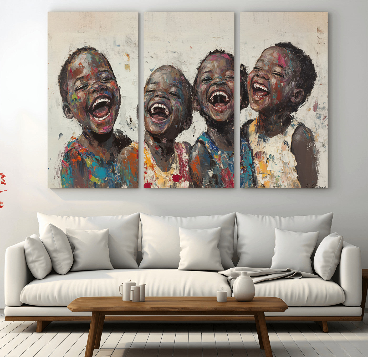 85256-MGV-CV-36X24-Shai Yossef Print - Joyful Childhood Canvas Wall Art - Expressive Impasto Painting of Laughing