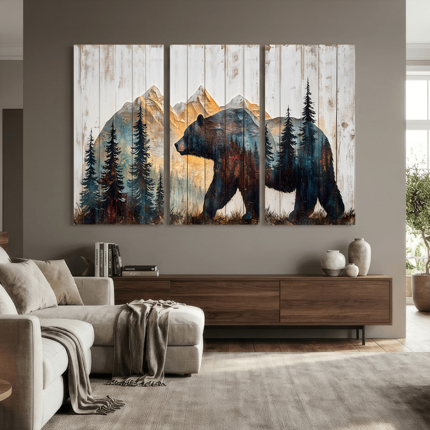 90077-MGV-CV-36X24 - Rustic Bear Wall Art - Grizzly 399 Bear Wall Art - Mountain Wood Canvas Wall Art - Nature Theme