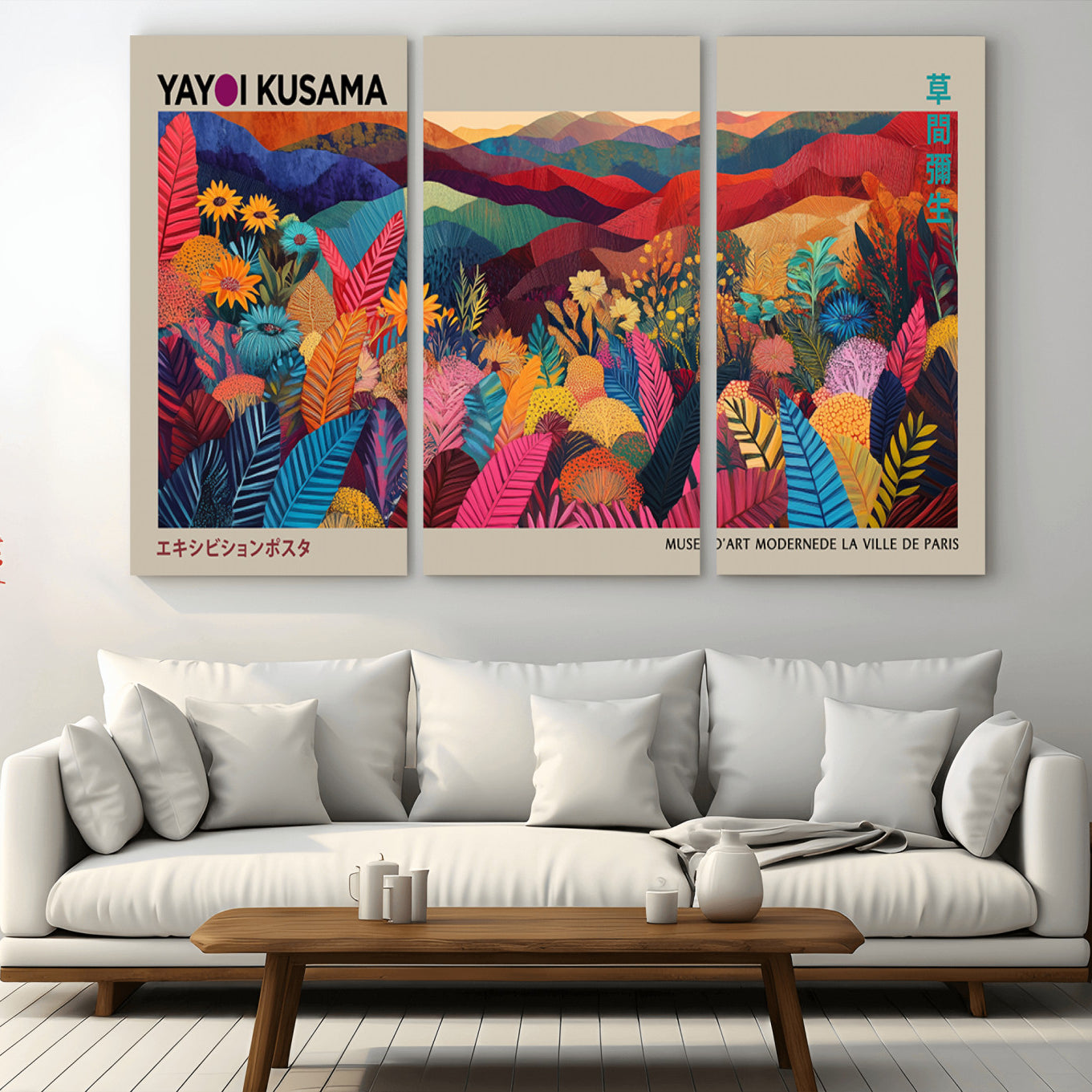 53639-MGV-CV-48X32-3P-Yayoi Kusama Wall Art Canvas Print, Abstract Art, Large Yayoi Kusama Framed Print, Japanese Wabi