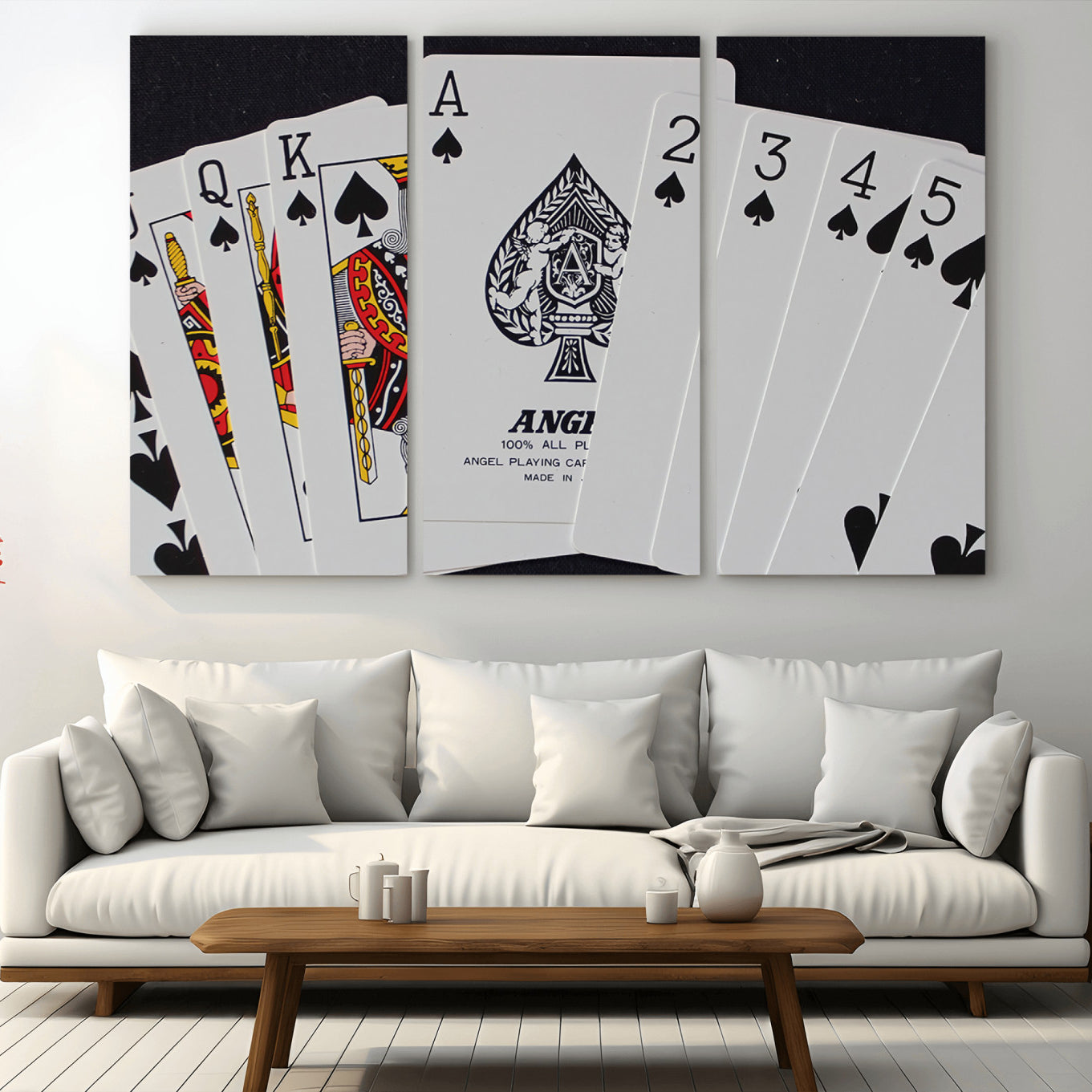 -Poker Wall Art - Playing Cards Canvas Wall Art Print - Ace of Spades and Royal Flush Design, Perfect