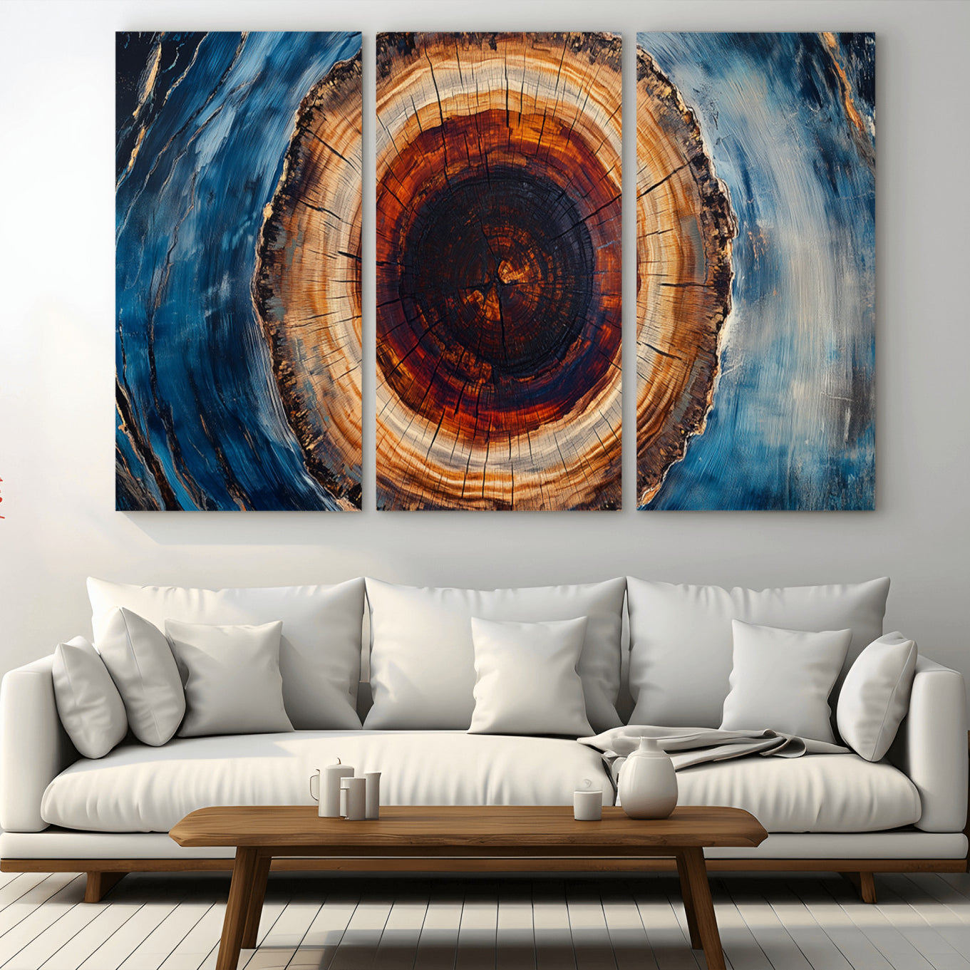 30457-MGV-CV-36X24-Framed Abstract Tree Ring Wall Art Print, Natural Rustic Wood Texture Canvas Print, Wood Tree Stump