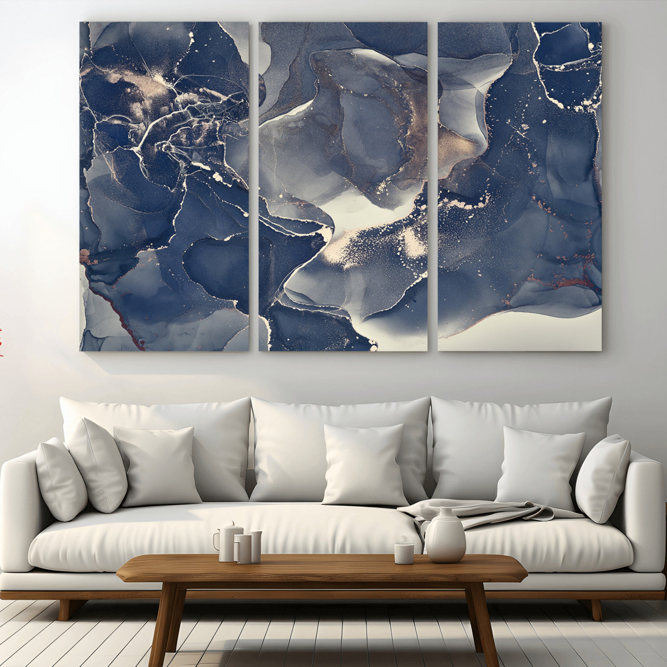 28282-MGV-CV-36X24-Large Abstract Blue and Gold Canvas Wall Art | Fluid Ink Artwork Print | Luxury Wall Decor for