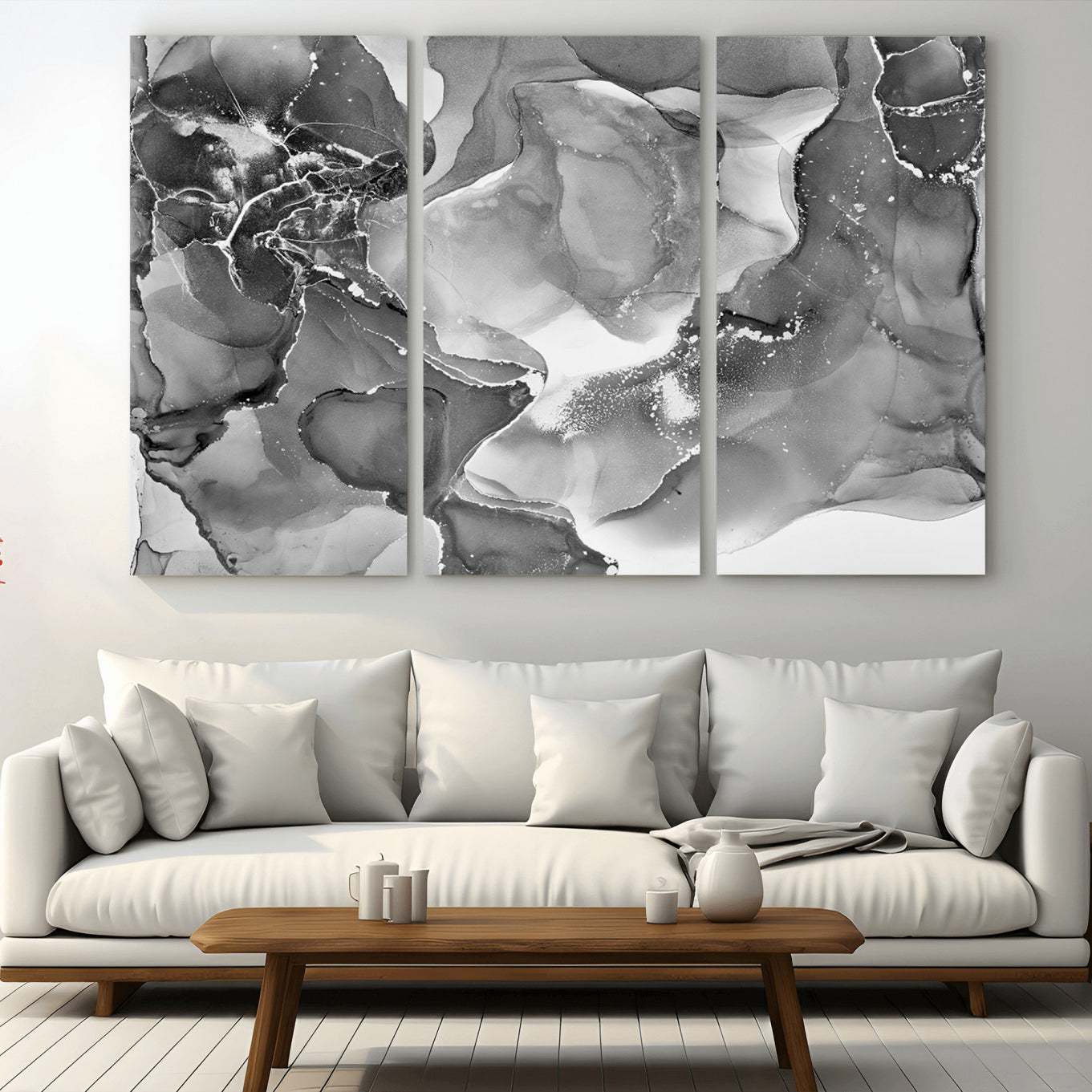 15911-MGV-CV-36X24-Black White Abstract Canvas Wall Art - Fluid Ink Artwork - Modern Luxury Wall Decor for Contemporary