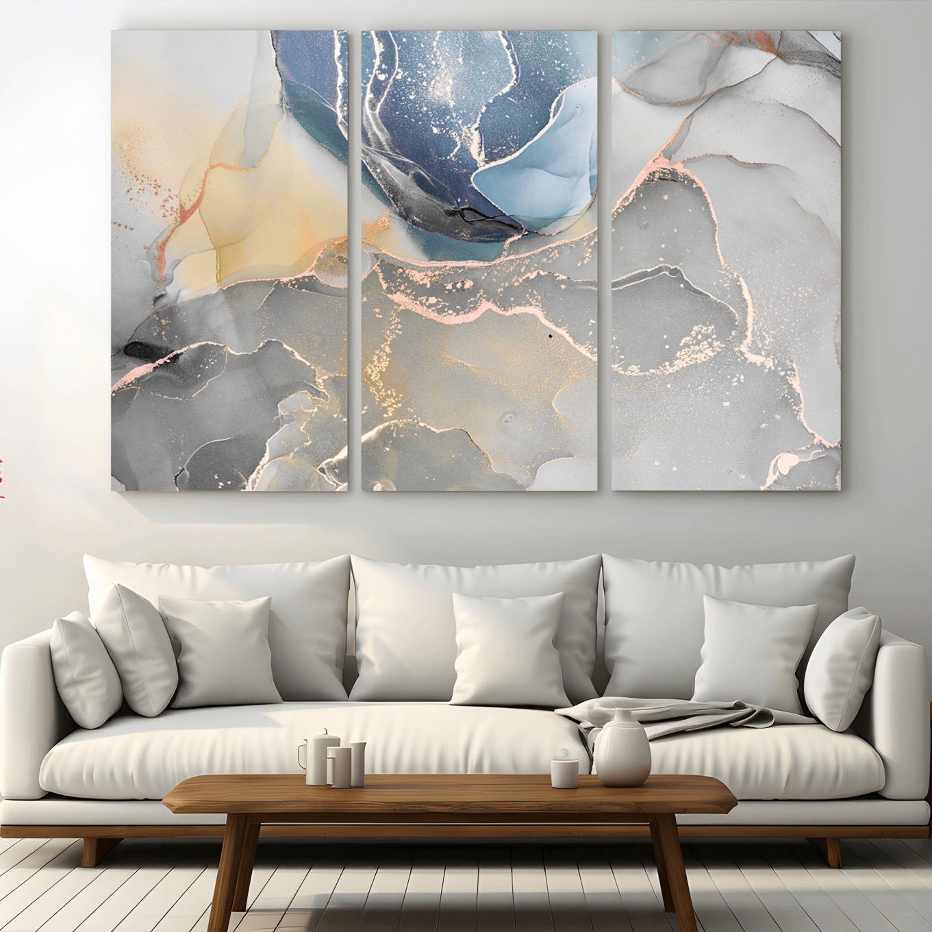 18176-MGV-CV-36X24-Large Abstract Blue and Gold Canvas Wall Art | Fluid Ink Artwork Print | Luxury Wall Decor for