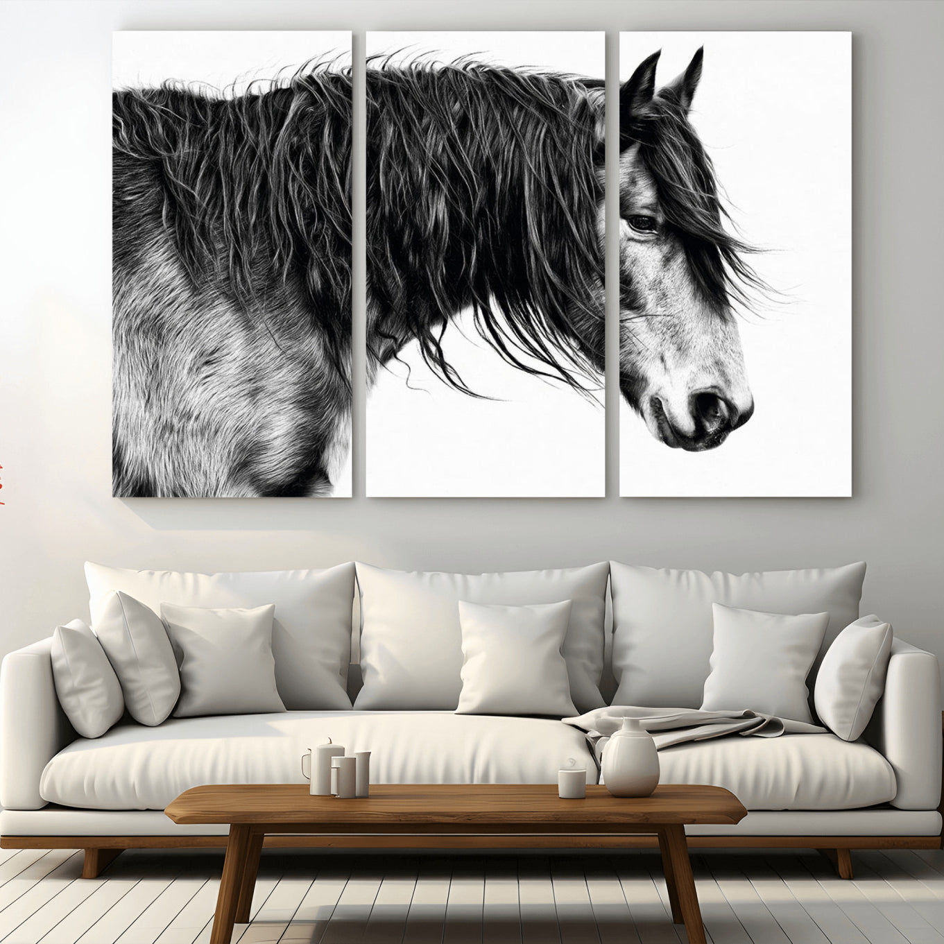 57694-MGV-CV-36X24-Majestic Horse Wall Art – Framed Black White Portrait Canvas Artwork, Graceful Animal Design, Rustic Decor for Home, Office