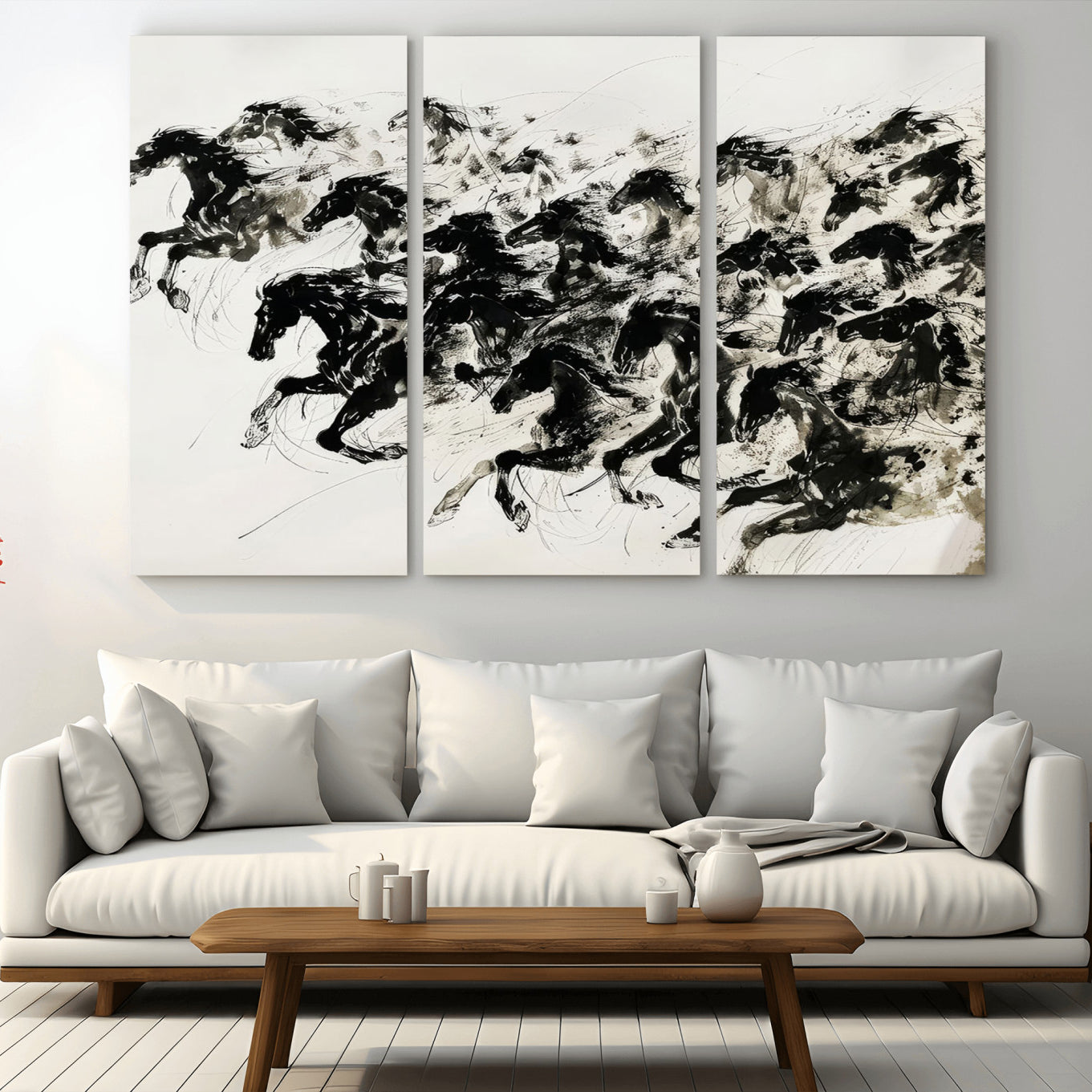 23069-MGV-CV-36X24-Abstract Horse Wall Art Canvas Print - Dynamic Black Ink Horse Print - Modern Equine Wall Decor for