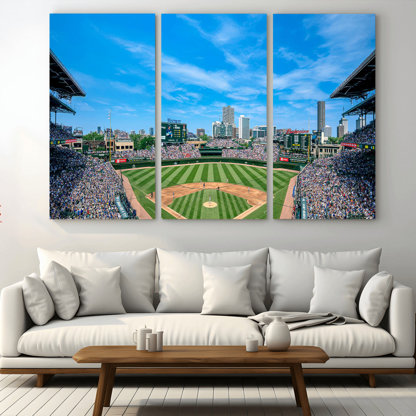 -Wrigley Field Chicago Cubs Panoramic Art Multi Piece Canvas - Iconic Baseball Stadium Print for