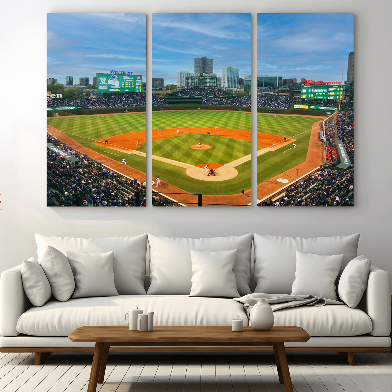 -Wrigley Field Chicago Cubs Panoramic Multi Piece Canvas Wall Art - Iconic Baseball Stadium Print for
