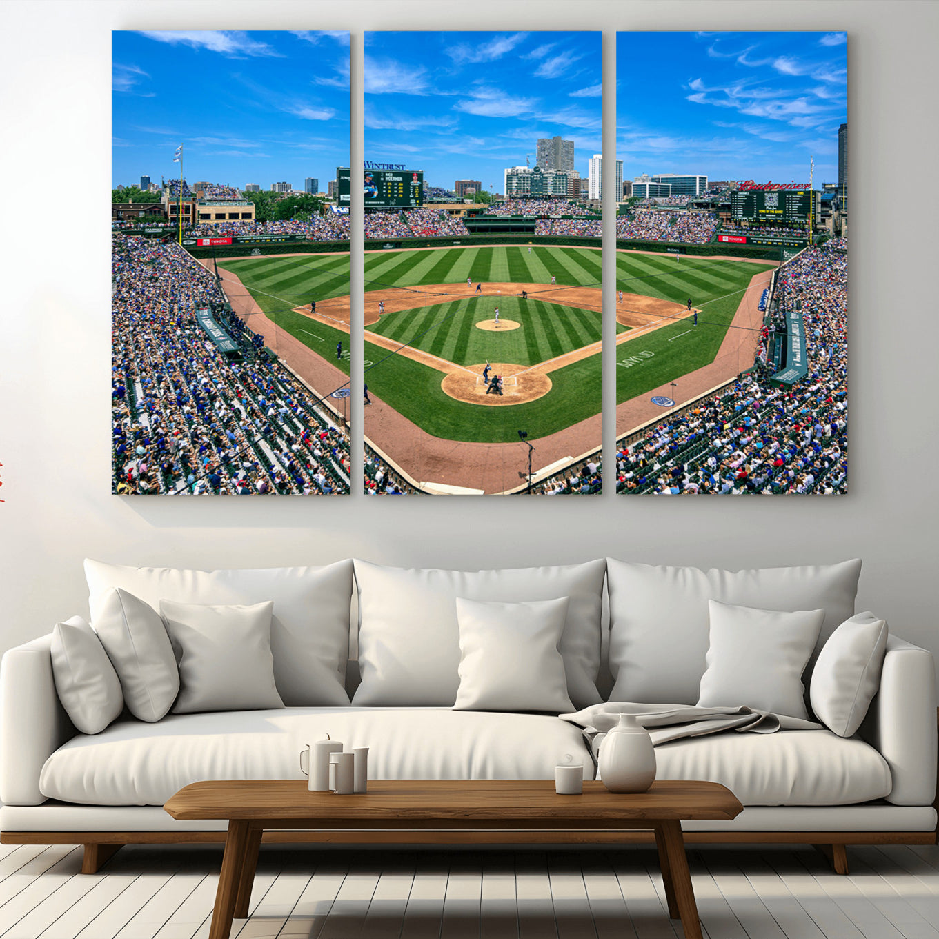 26064-MGV-CV-36X24-Wrigley Field Chicago Cubs Wall Art Canvas Print Framed Panoramic Multi-Piece Iconic Baseball Stadium Artwork for Home, Office