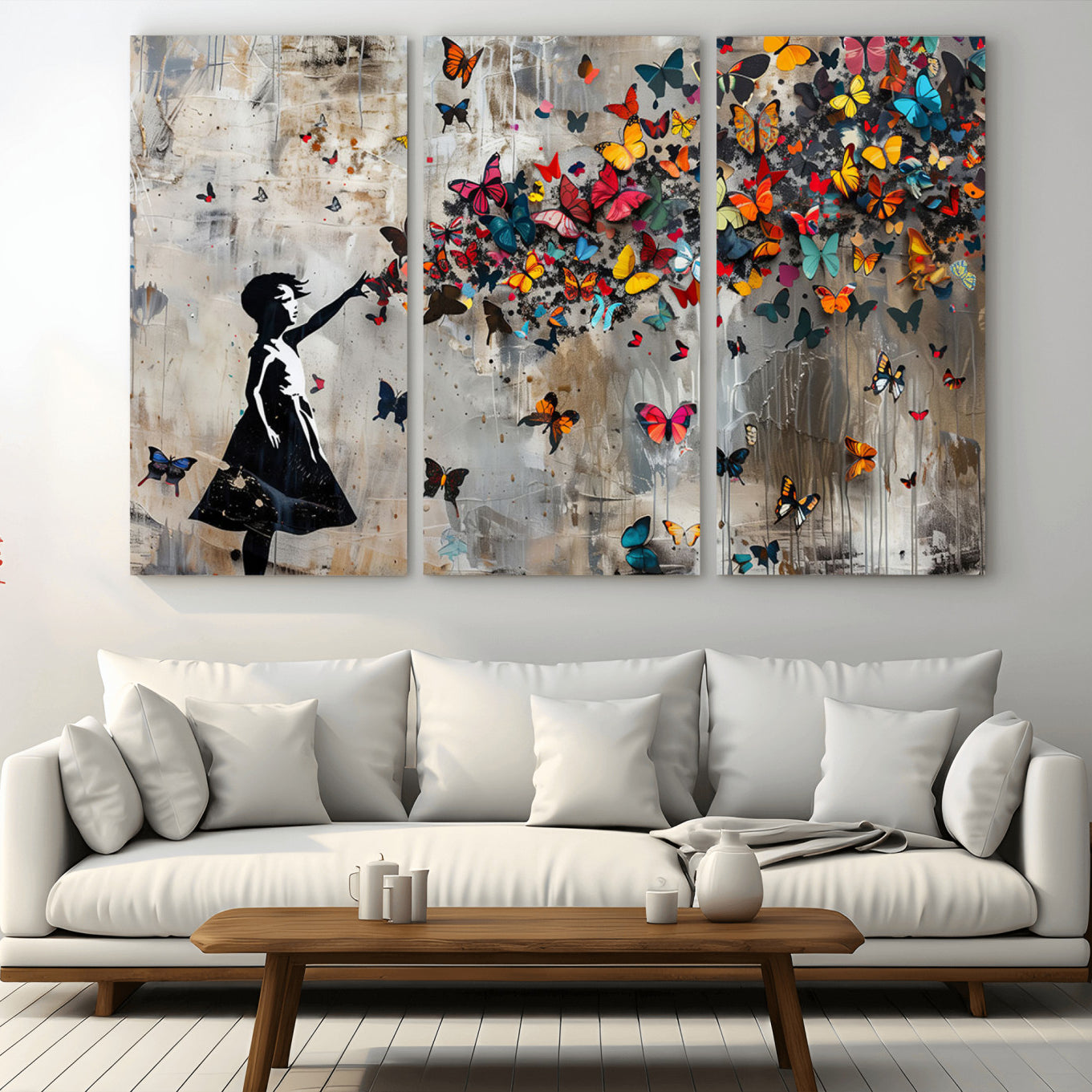 -Banksy Butterfly Girl Wall Art – Modern Graffiti Canvas Print, Contemporary Street Art Decor for Home or Office