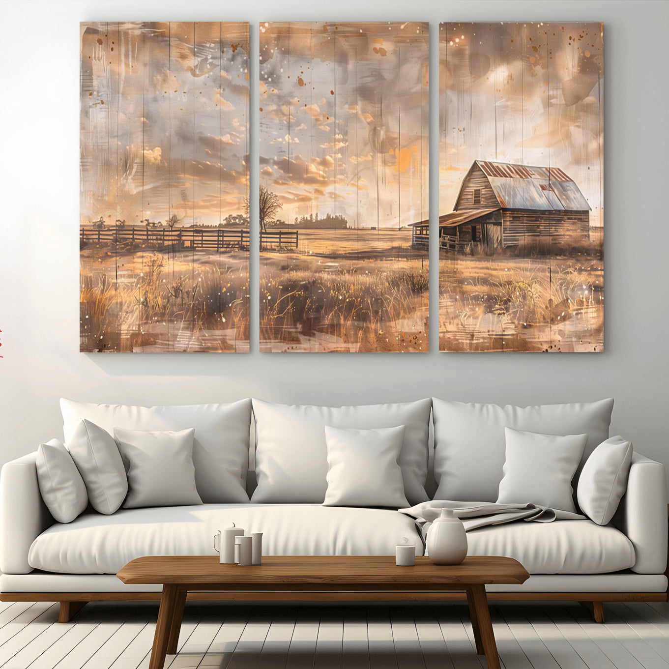 FARM2-MGV-CV-36X24-Rustic Farmhouse Wall Art Canvas Print | Barn and Field Canvas Print | Vintage Country Landscape