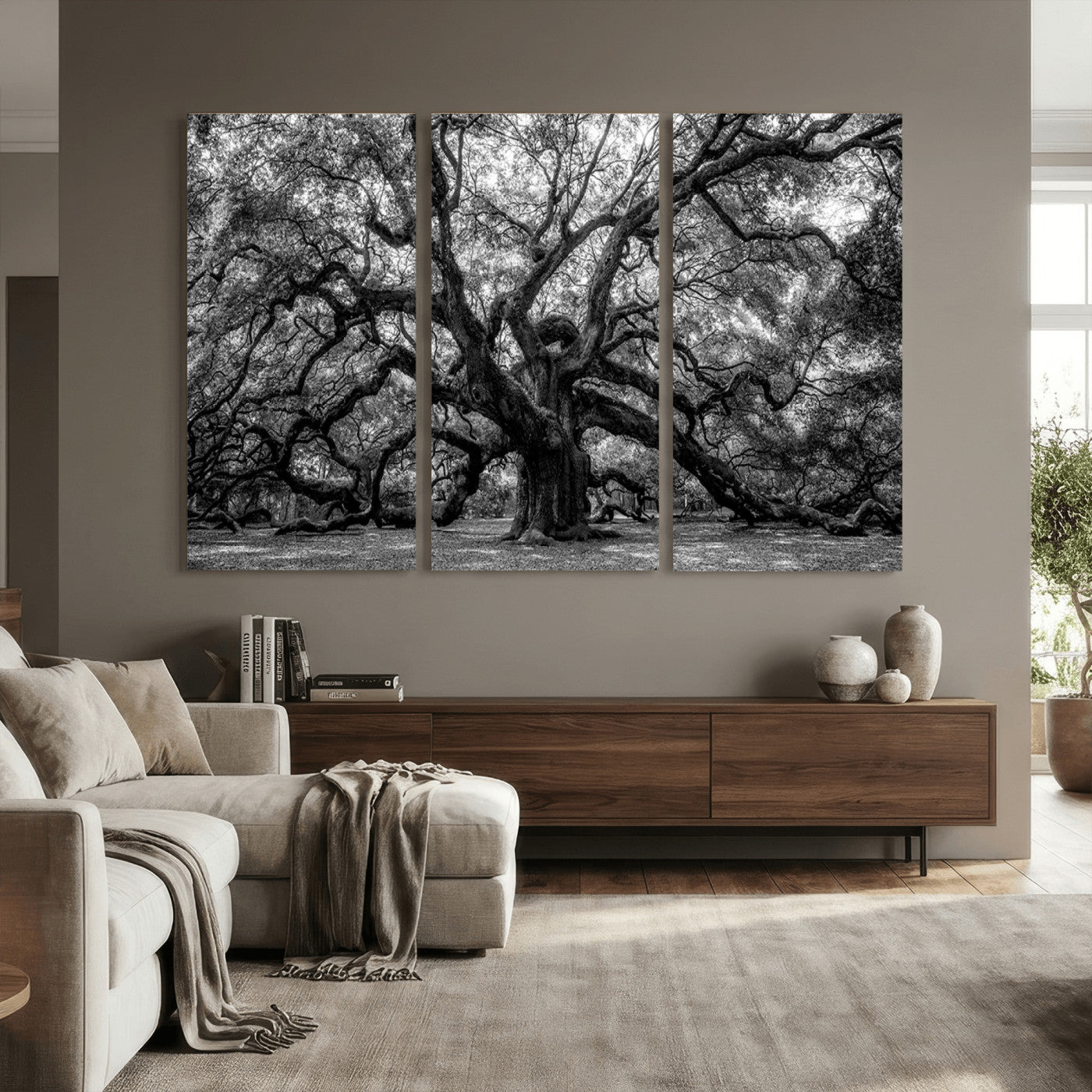 132944706-MGV-CV-36X24 - Black and White Old Angel Oak Tree Wall Art Canvas Print