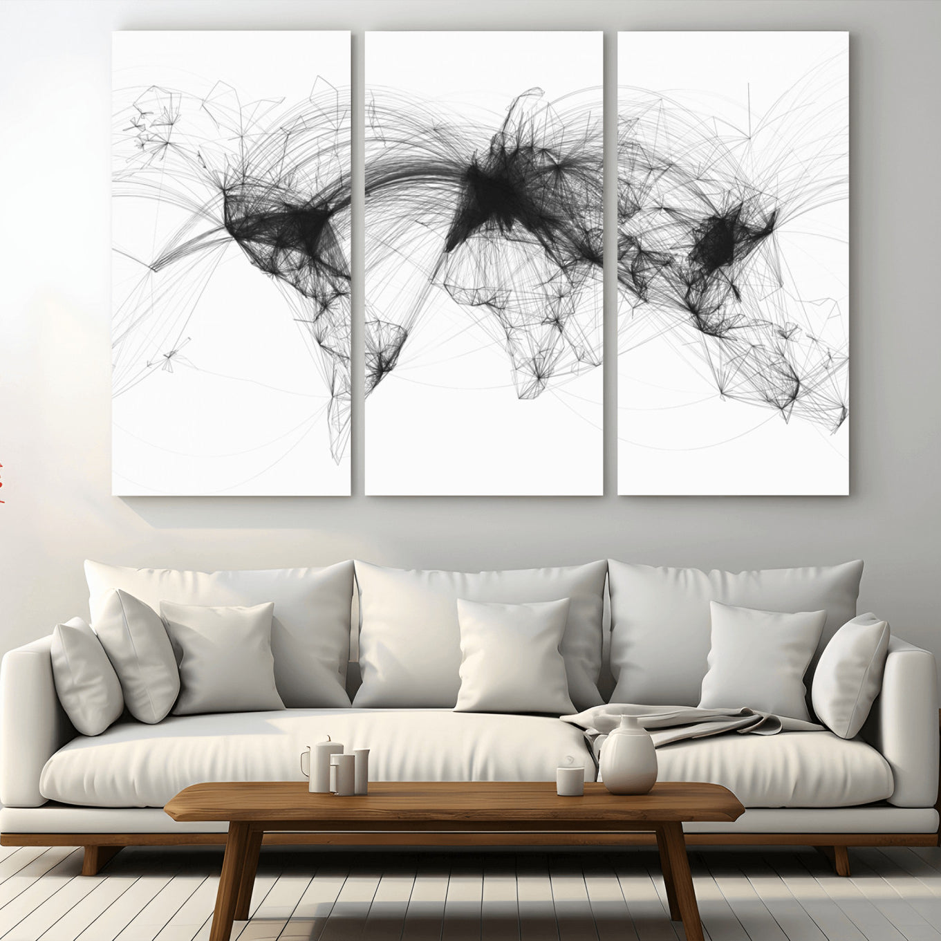 Black-Flight-Routes-MGV-CV-36X24-Flight Routes Air Traffic Map Canvas Wall Art - Framed - Ready to Hang