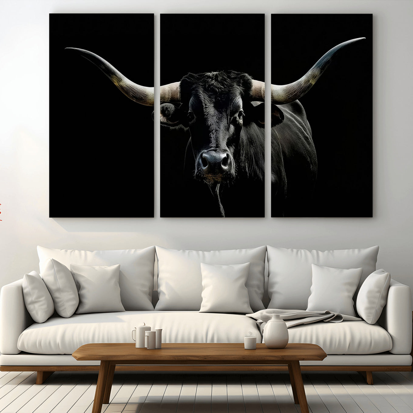 -Texas Black Bull Wall Art Print, Longhorn Bull Canvas Wall Art